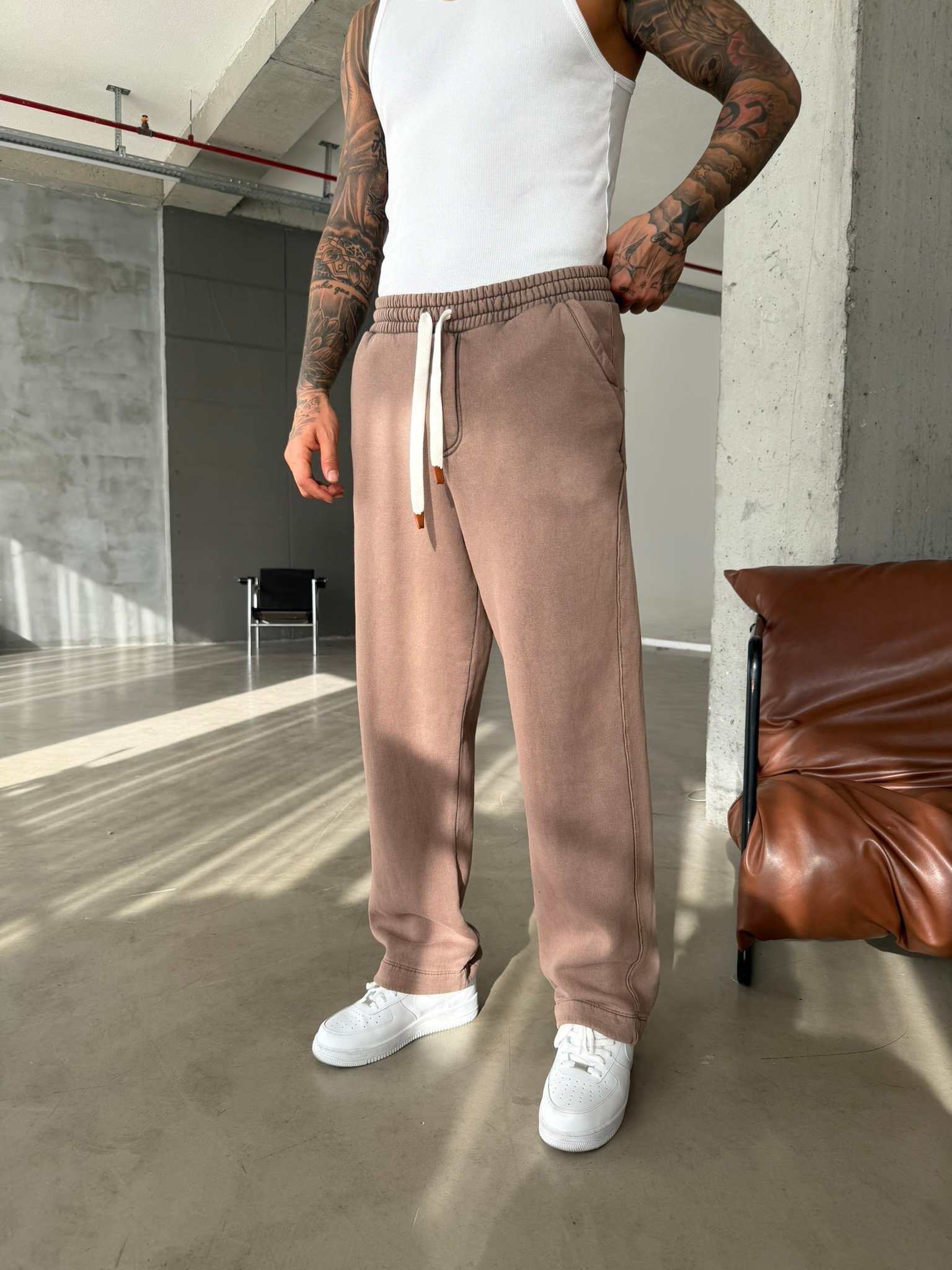 Premium Retro Yıkamalı Baggy Eşofman - Kahve