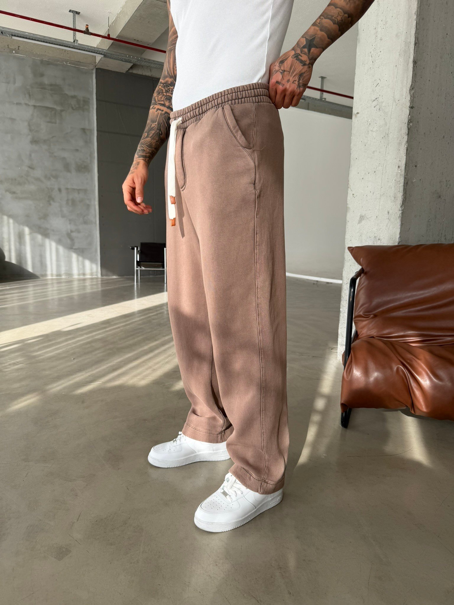 Premium Retro Yıkamalı Baggy Eşofman - Kahve