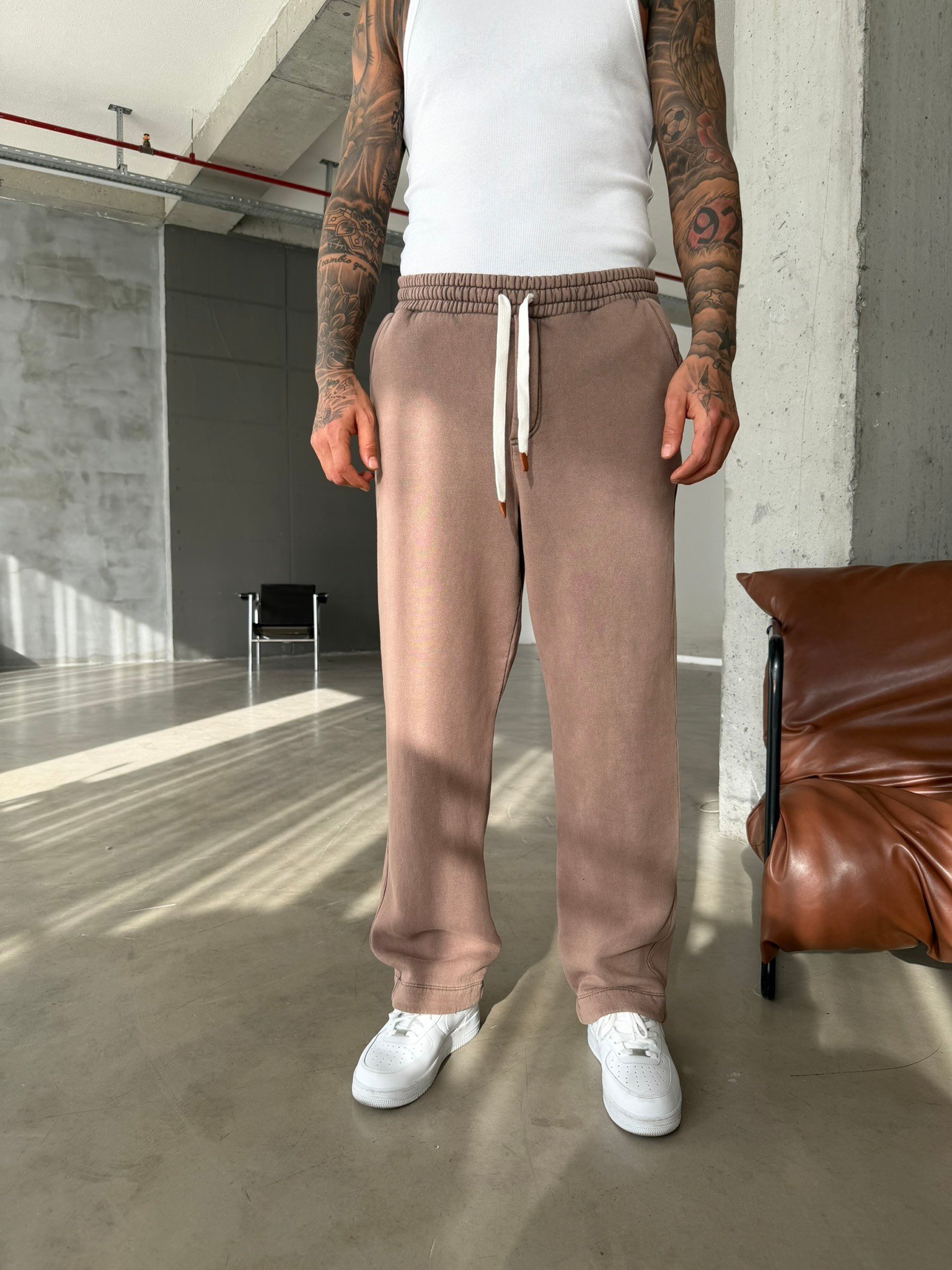 Premium Retro Yıkamalı Baggy Eşofman - Kahve