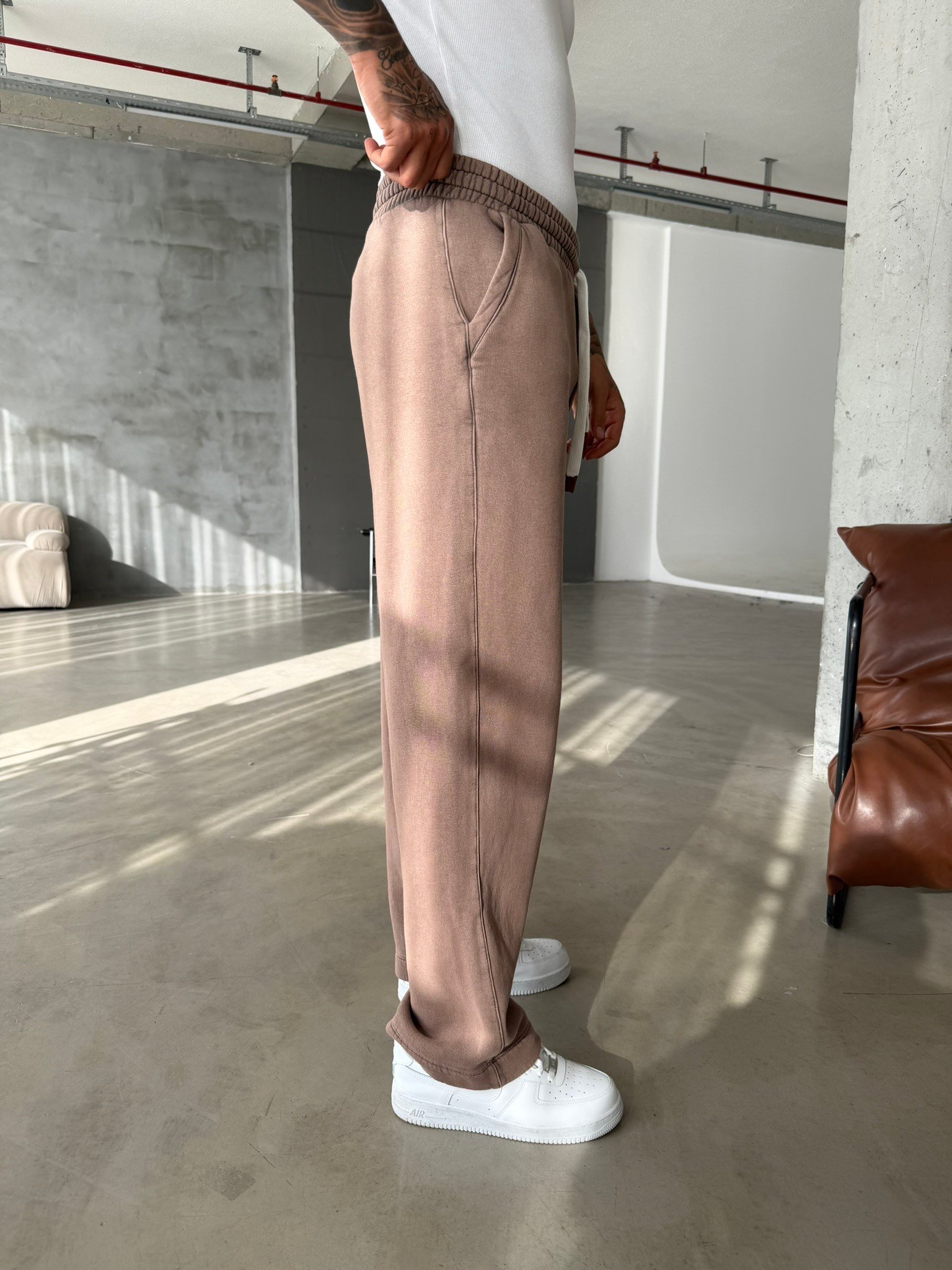 Premium Retro Yıkamalı Baggy Eşofman - Kahve