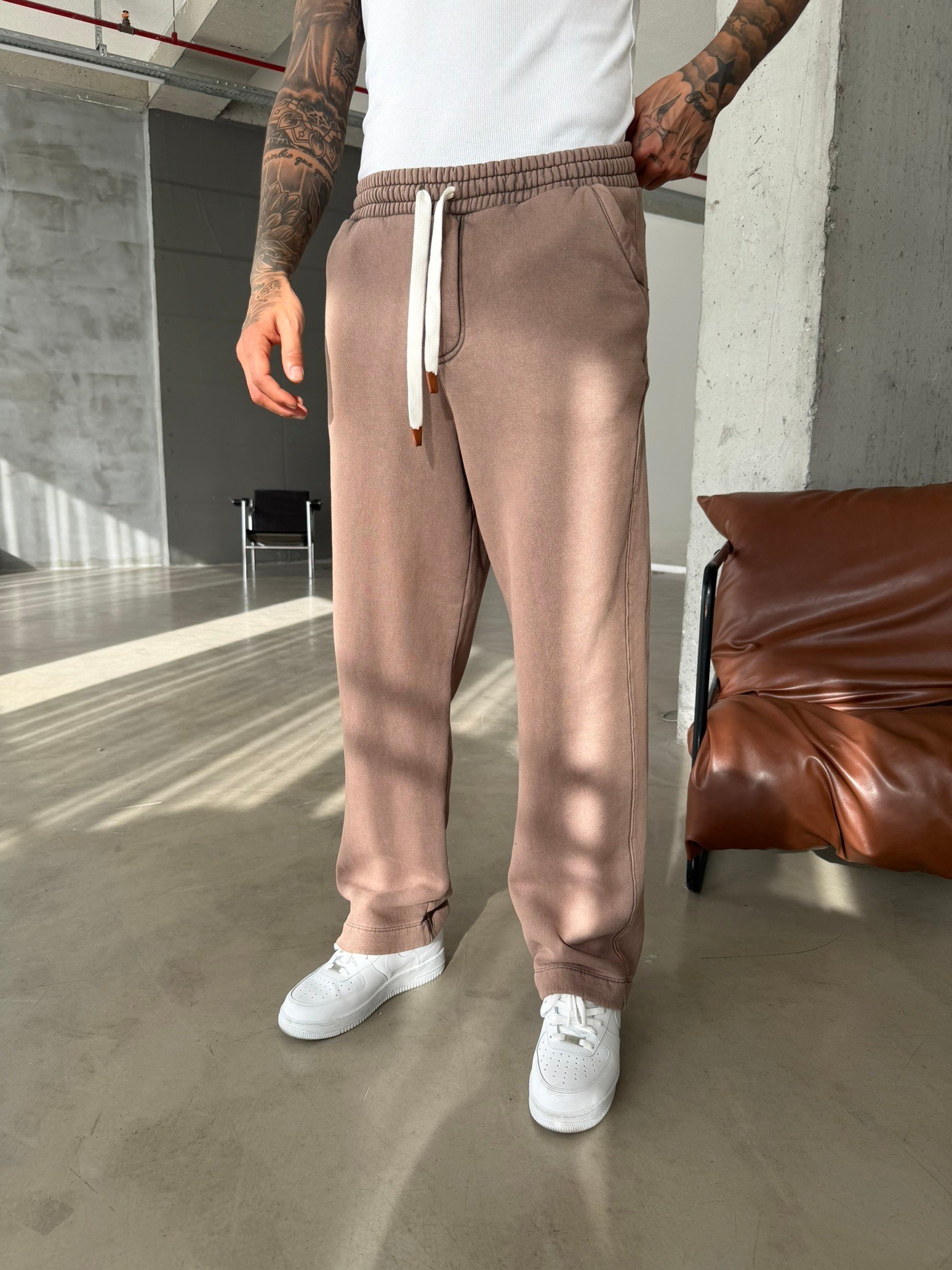 Premium Retro Yıkamalı Baggy Eşofman - Kahve