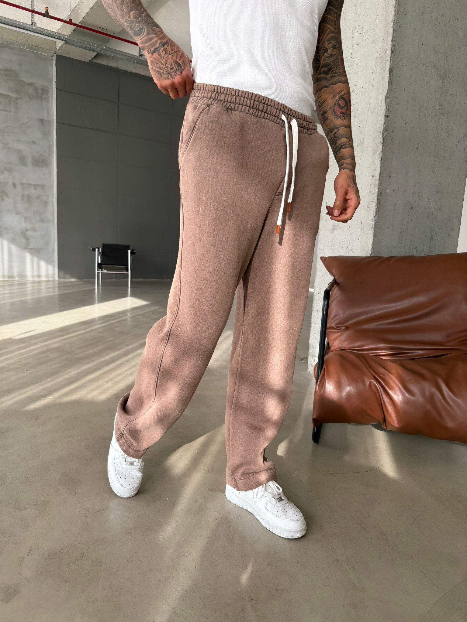 Premium Retro Yıkamalı Baggy Eşofman - Kahve