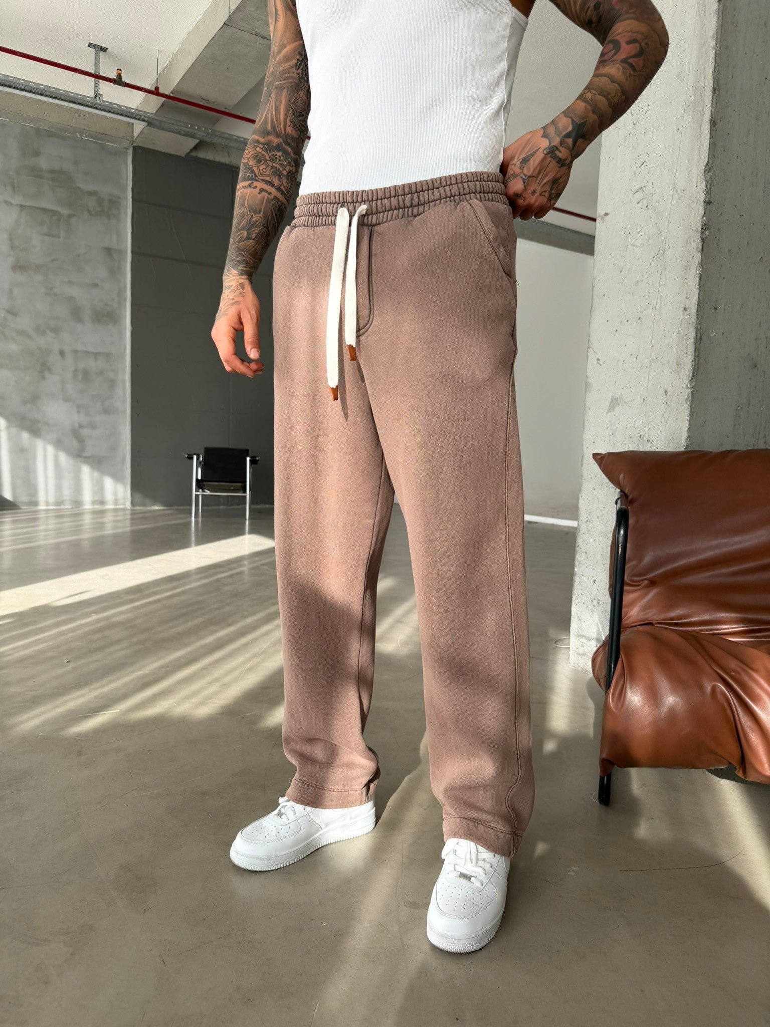 Premium Retro Yıkamalı Baggy Eşofman - Kahve