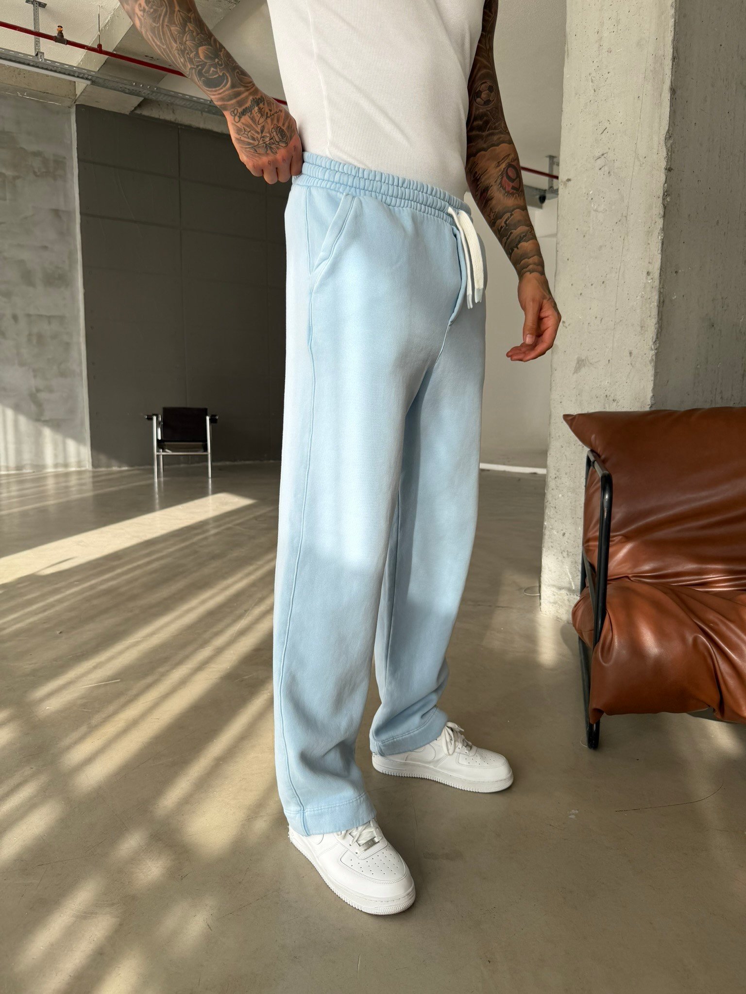 Premium Retro Yıkamalı Baggy Eşofman - Mavi