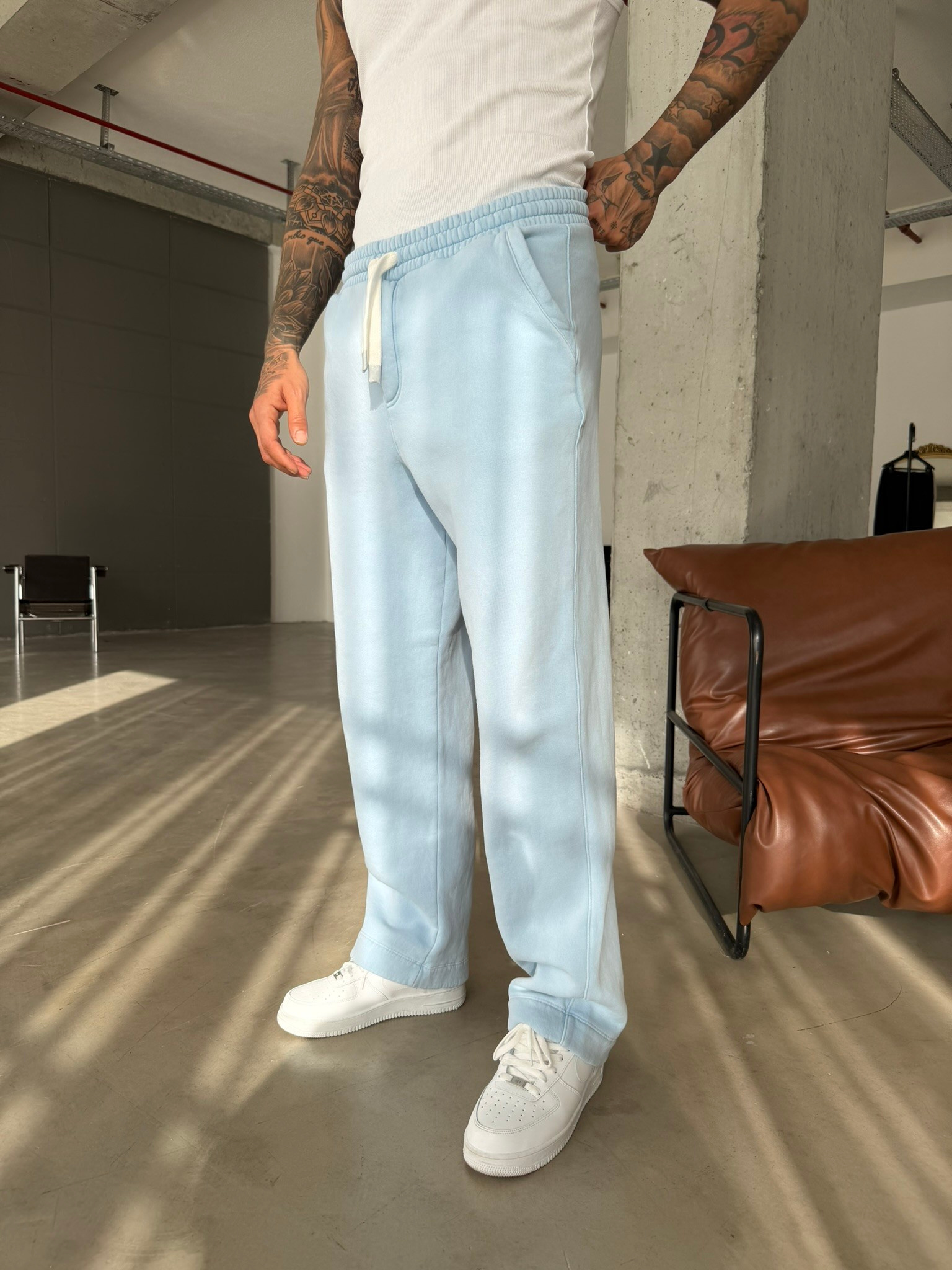 Premium Retro Yıkamalı Baggy Eşofman - Mavi