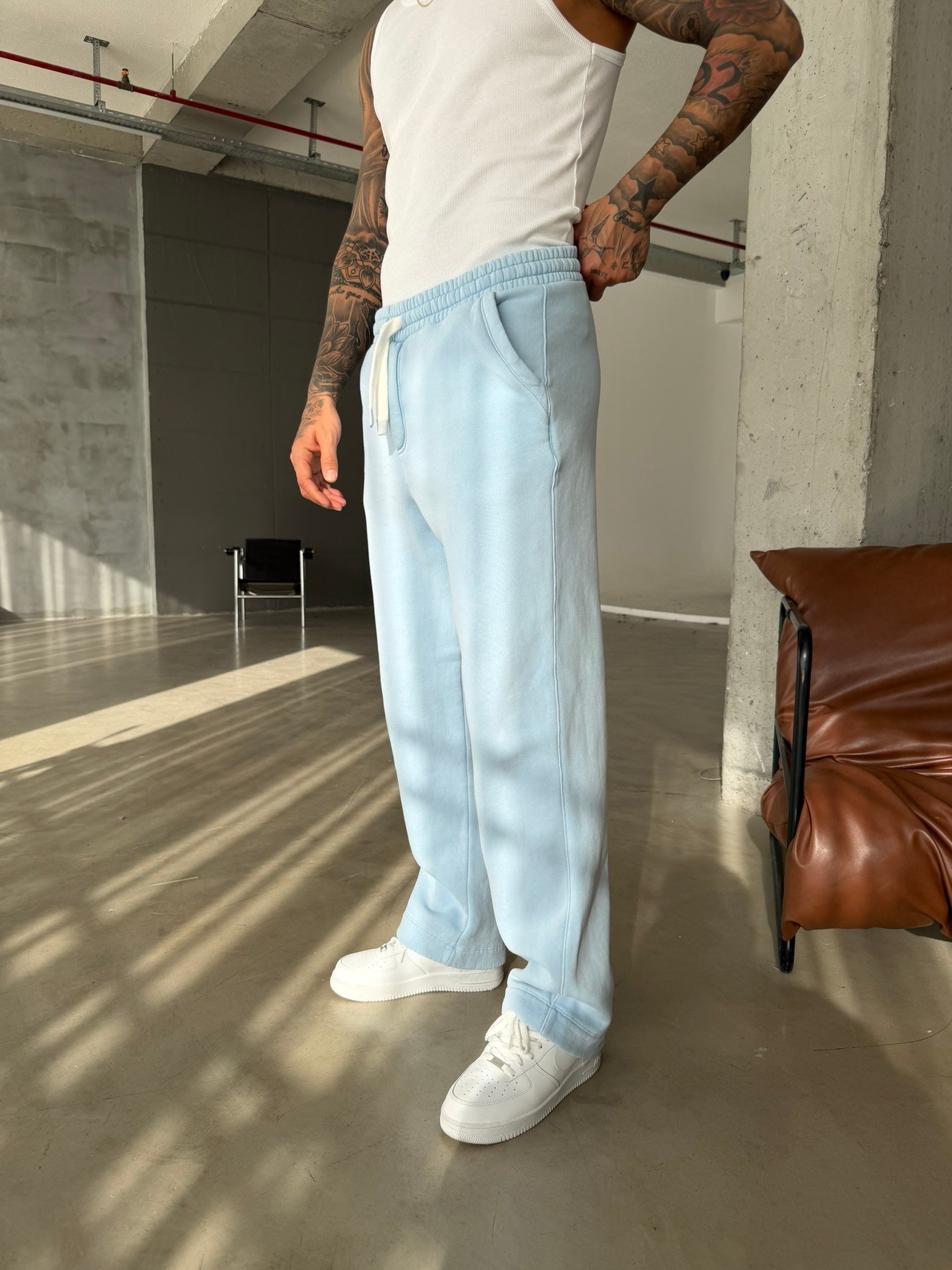 Premium Retro Yıkamalı Baggy Eşofman - Mavi