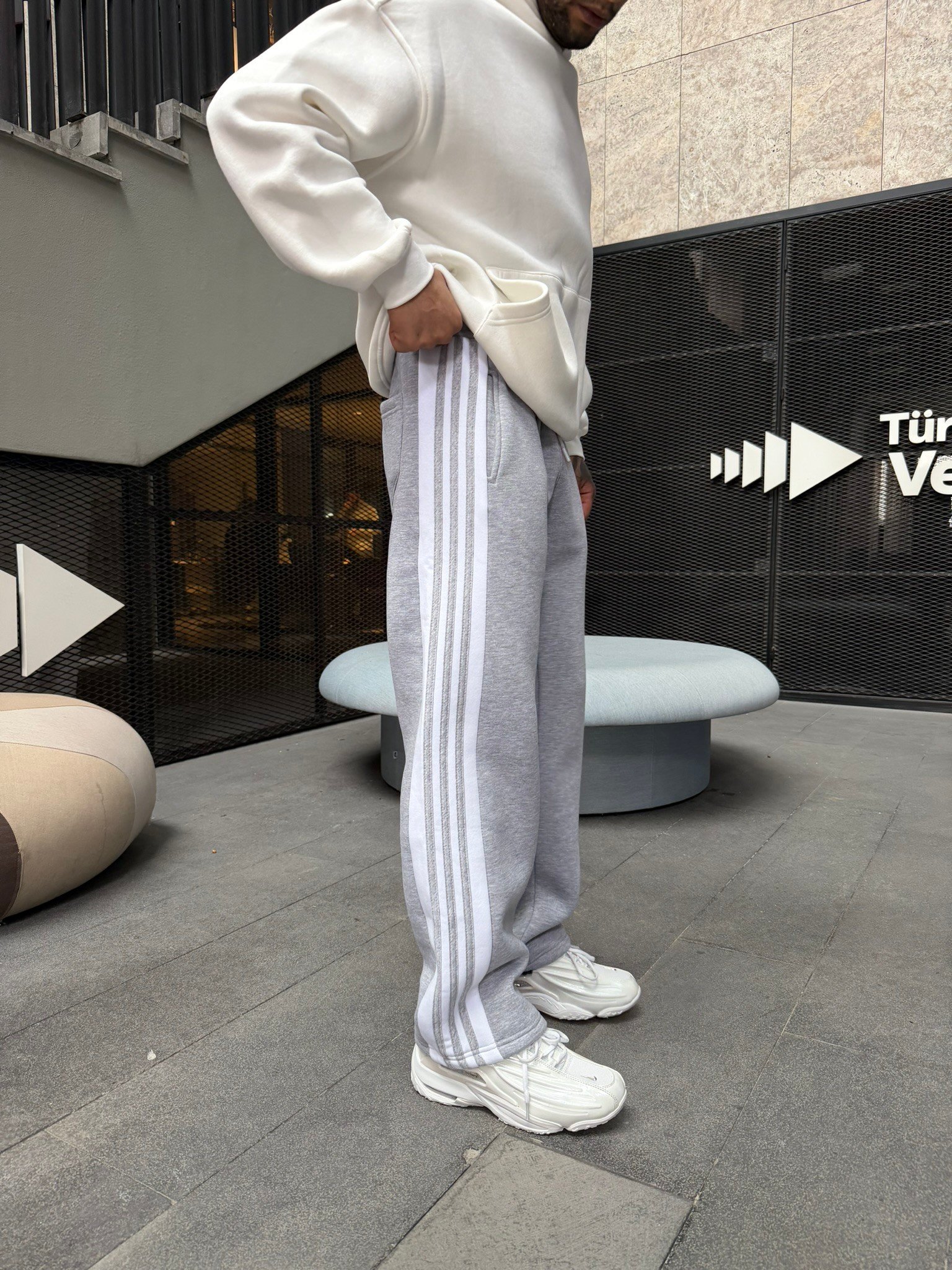 Premium Üç Cizgili Baggy Eşofman - Gri