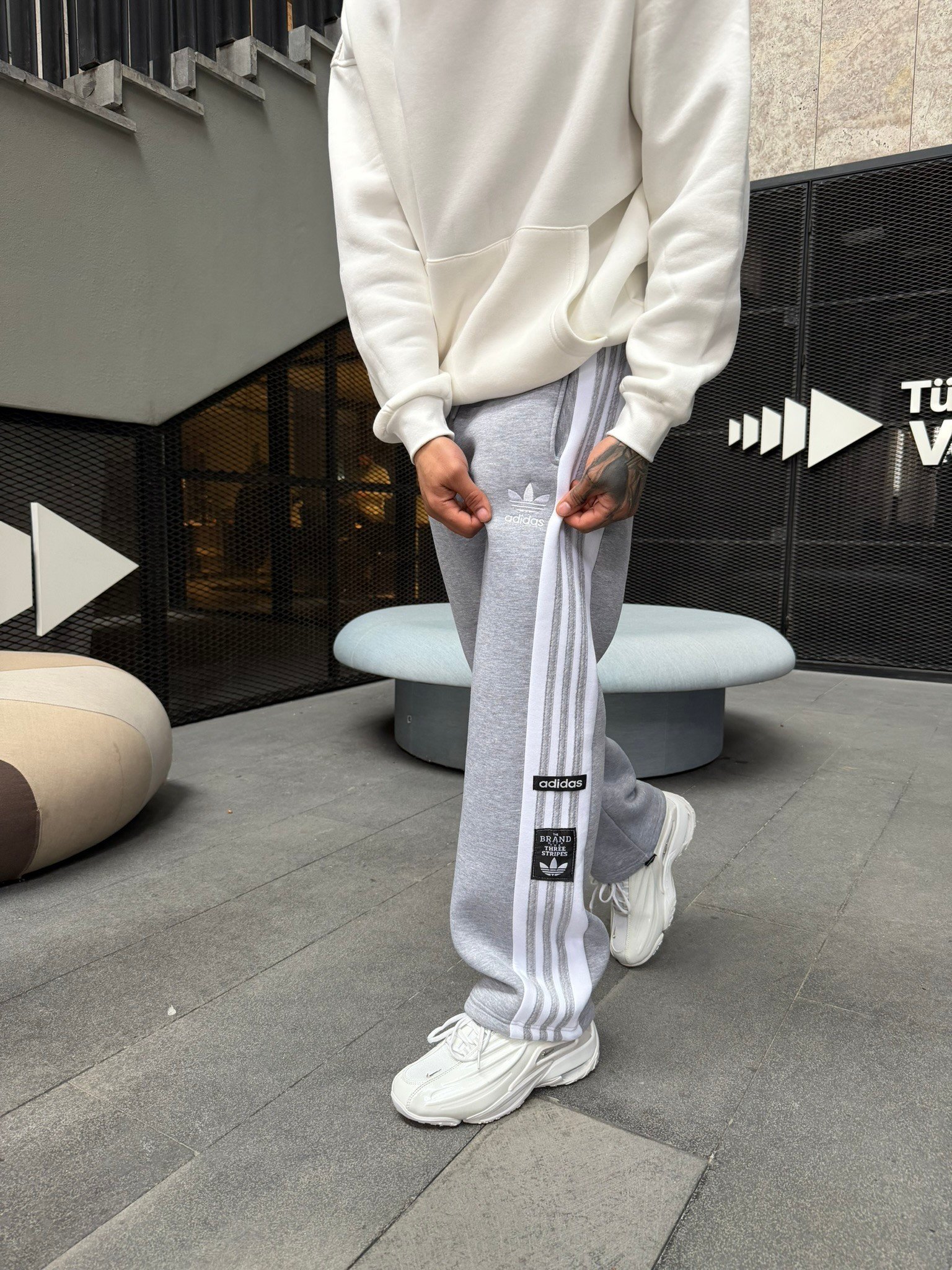 Premium Üç Cizgili Baggy Eşofman - Gri