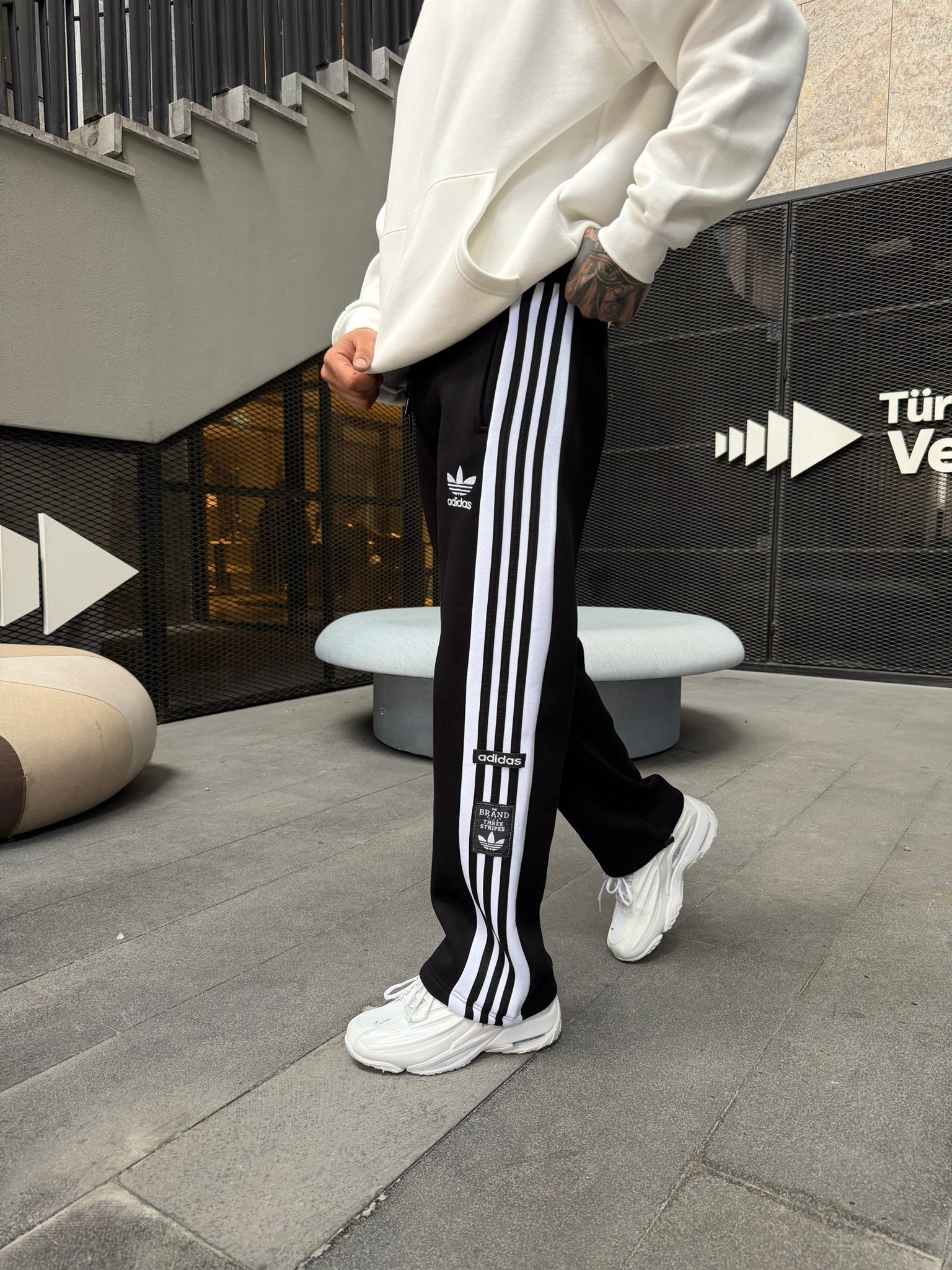 Premium Üç Cizgili Baggy Eşofman - Siyah