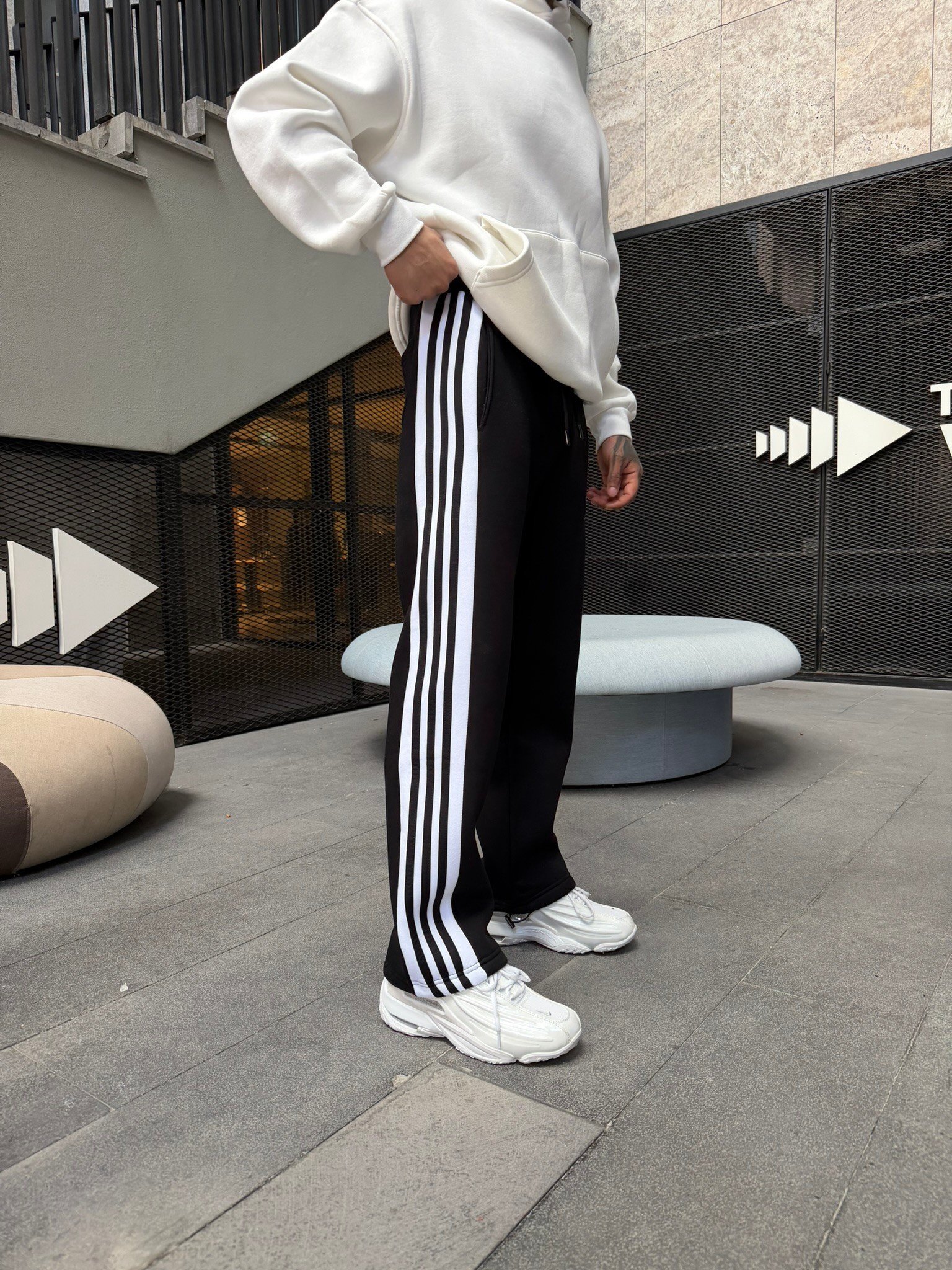 Premium Üç Cizgili Baggy Eşofman - Siyah