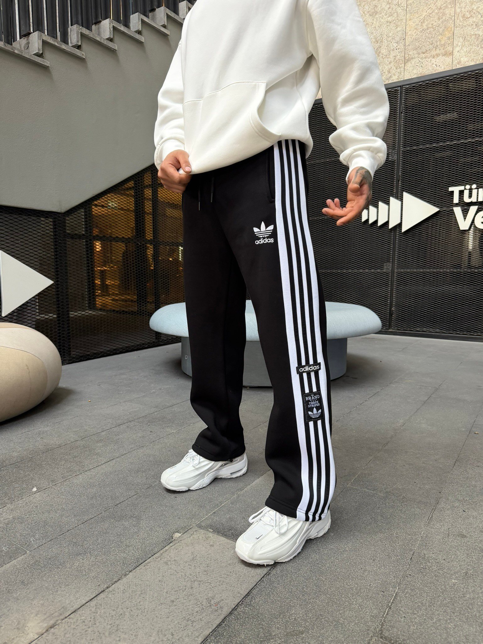 Premium Üç Cizgili Baggy Eşofman - Siyah