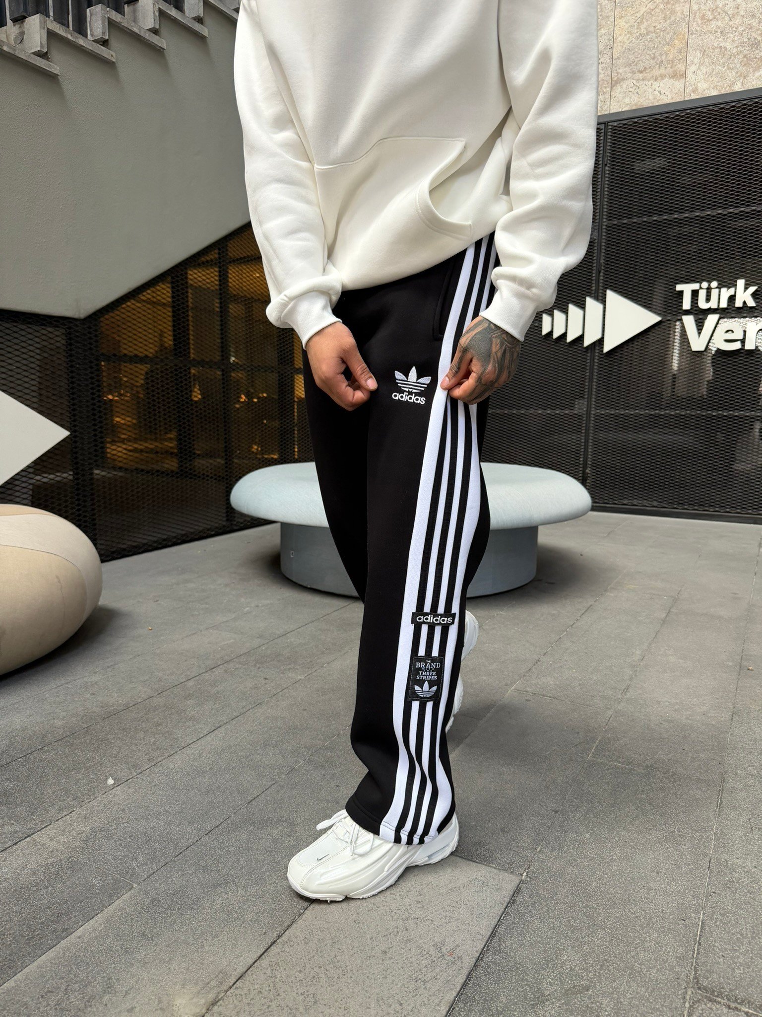 Premium Üç Cizgili Baggy Eşofman - Siyah