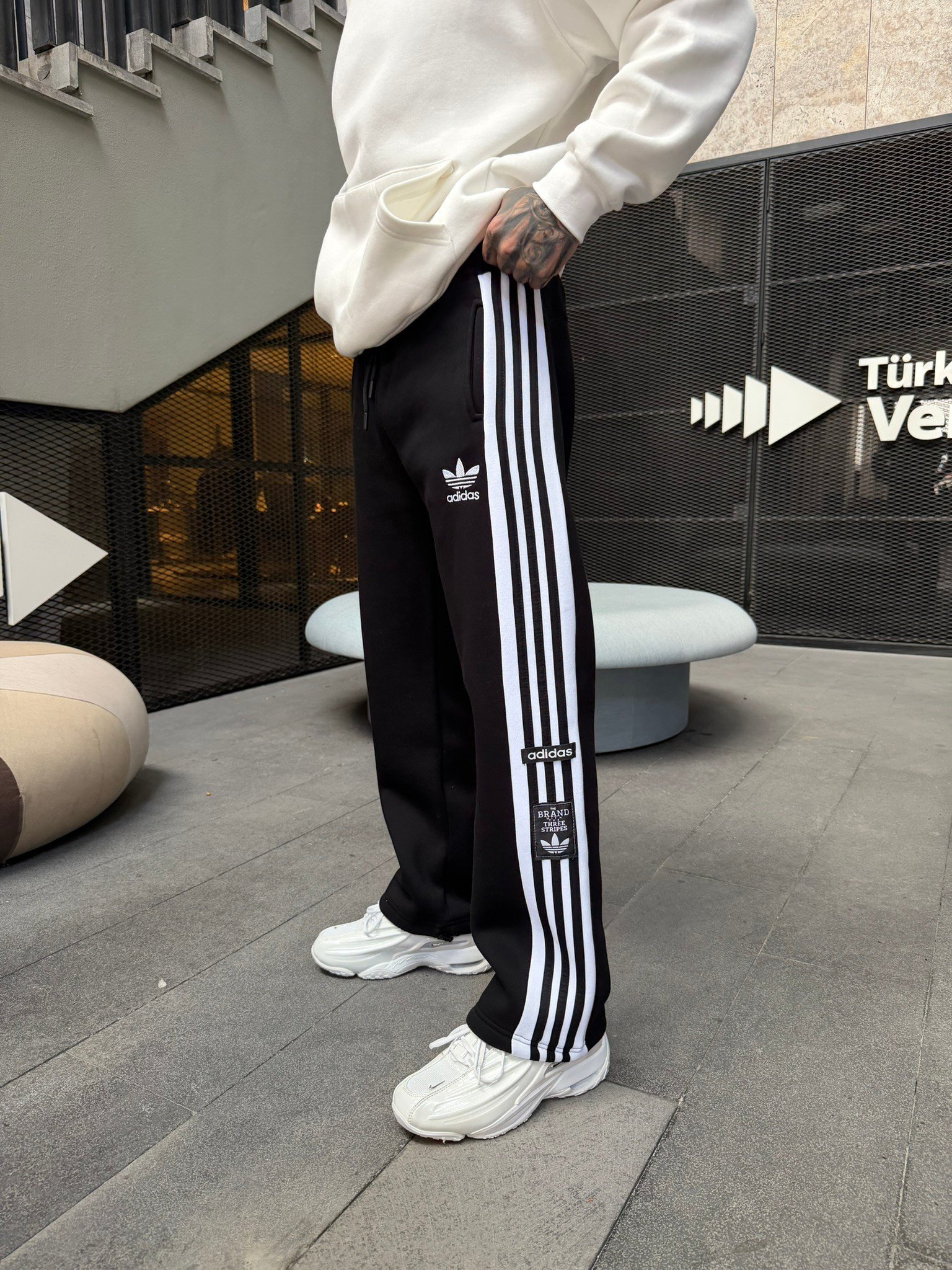 Premium Üç Cizgili Baggy Eşofman - Siyah