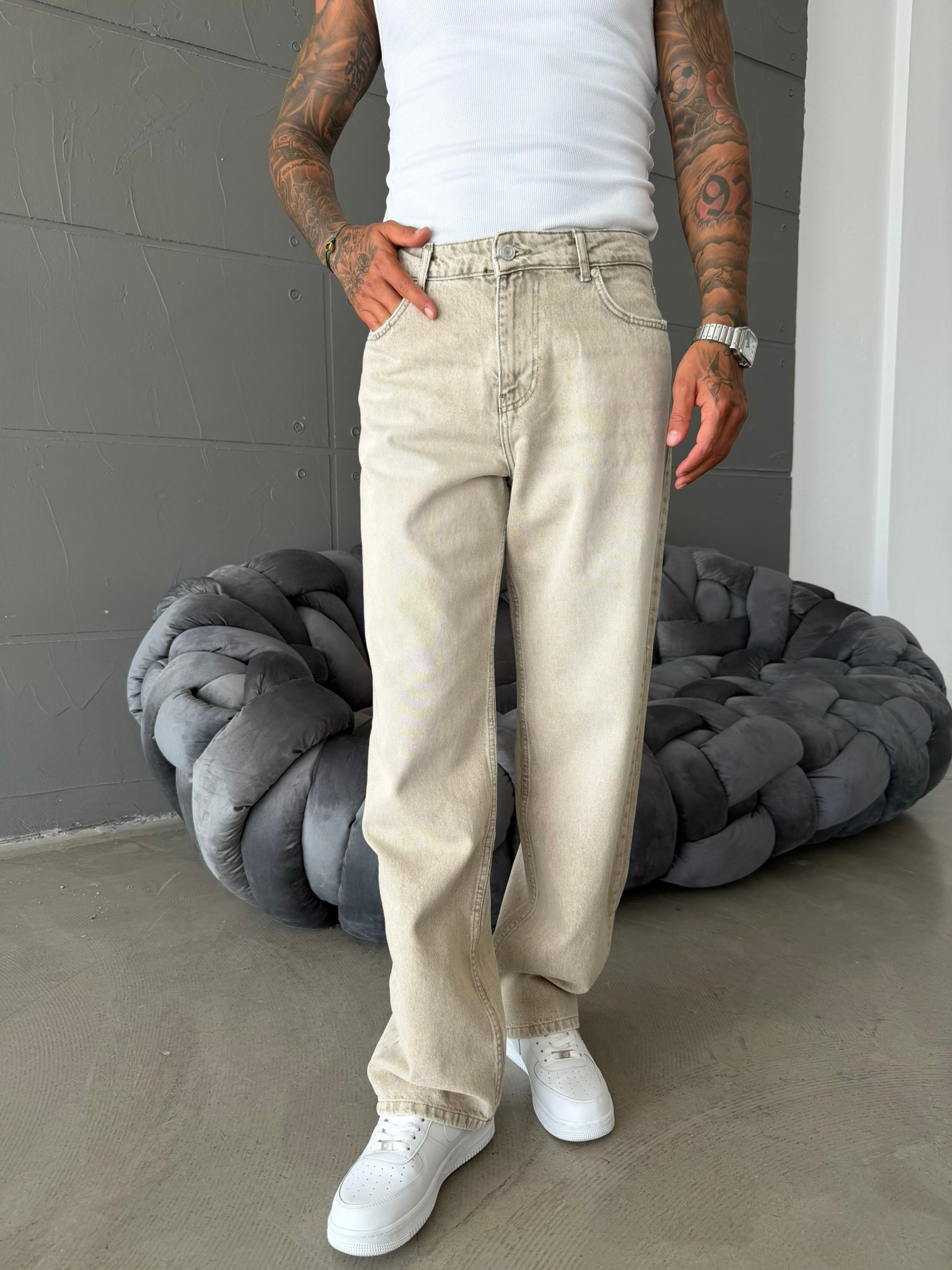 Premium Yıkamalı Basic Baggy Pantolon 