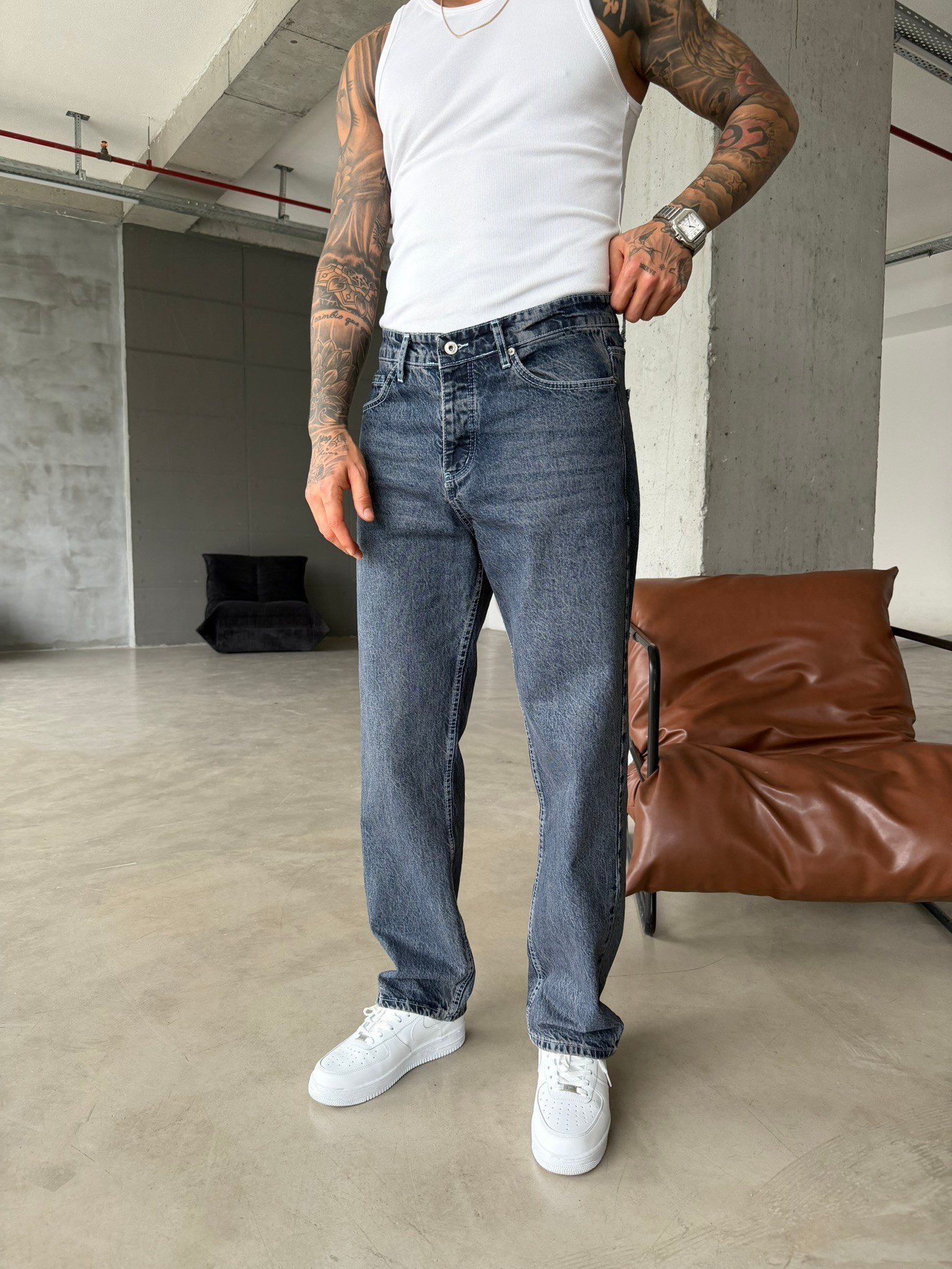 Prime Basic Yıkamalı Baggy Pantolon - İndigo