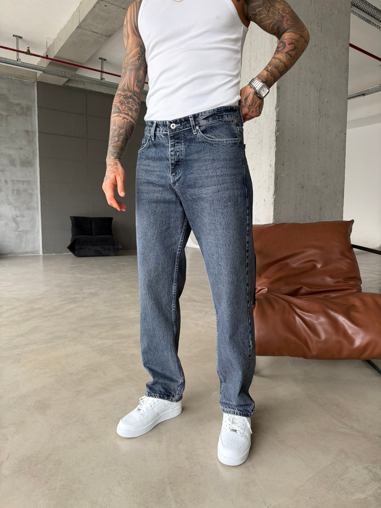 Prime Basic Yıkamalı Baggy Pantolon - İndigo