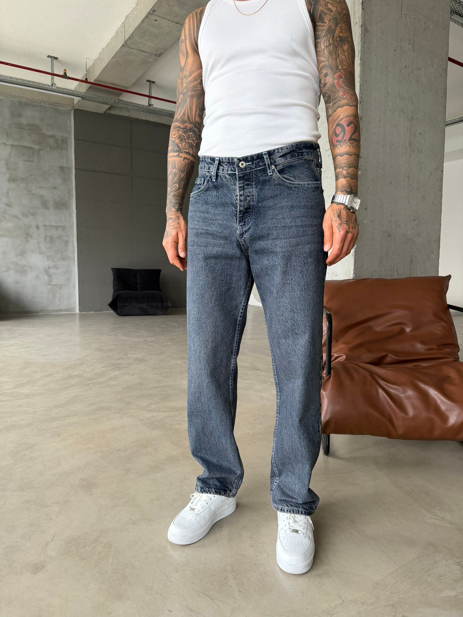 Prime Basic Yıkamalı Baggy Pantolon - İndigo