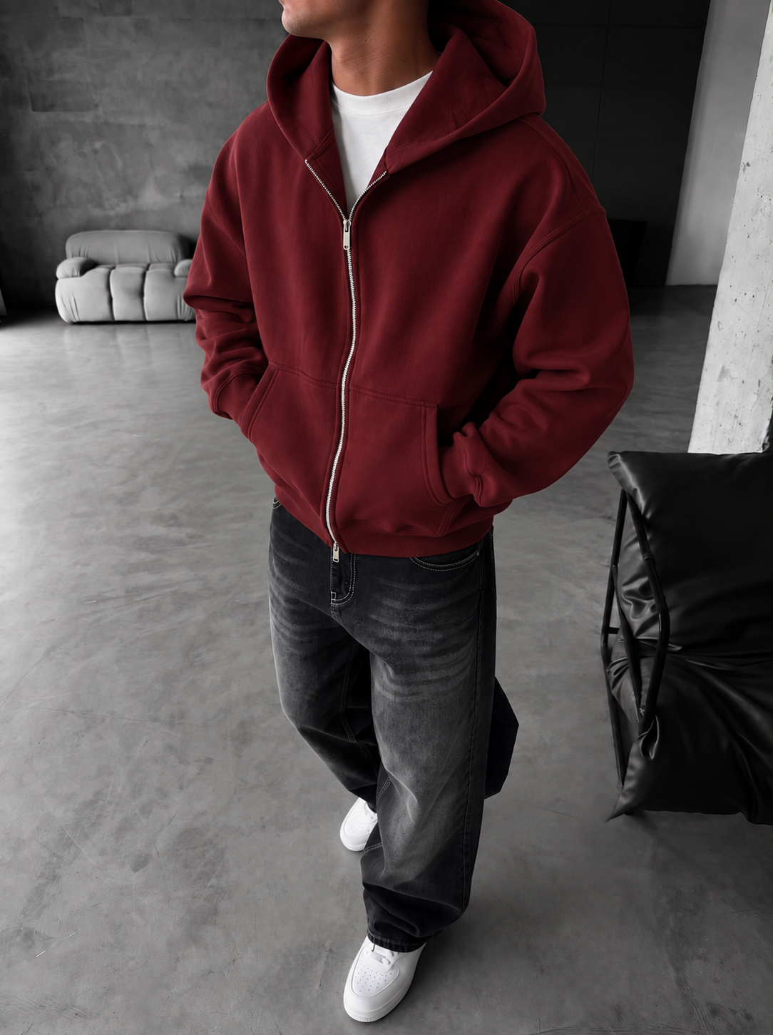 Puffer Boxy Fit Zippered Hoodie