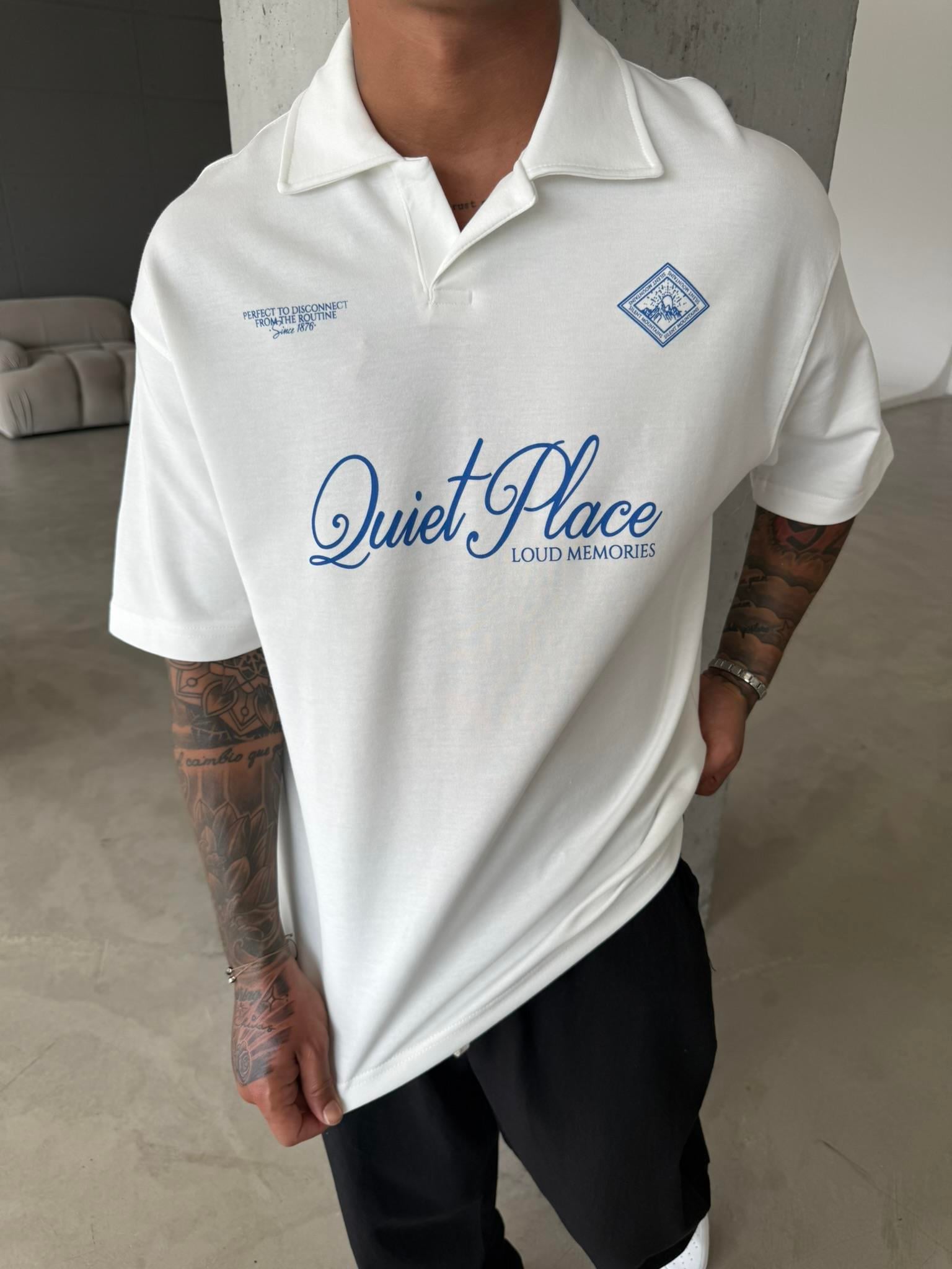 Quit Place Polo Yaka T-Shrit - Beyaz