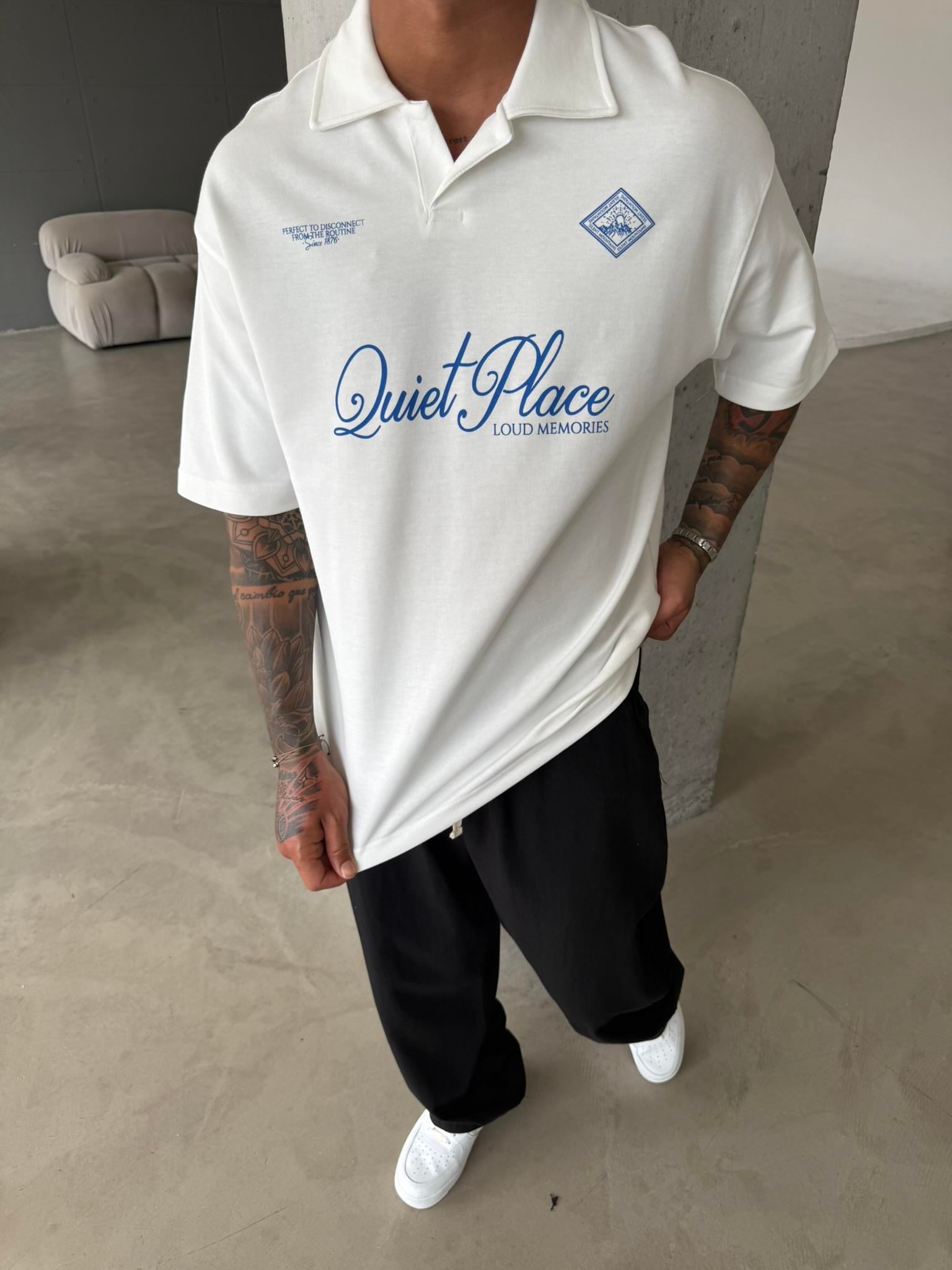 Quit Place Polo Yaka T-Shrit - Beyaz