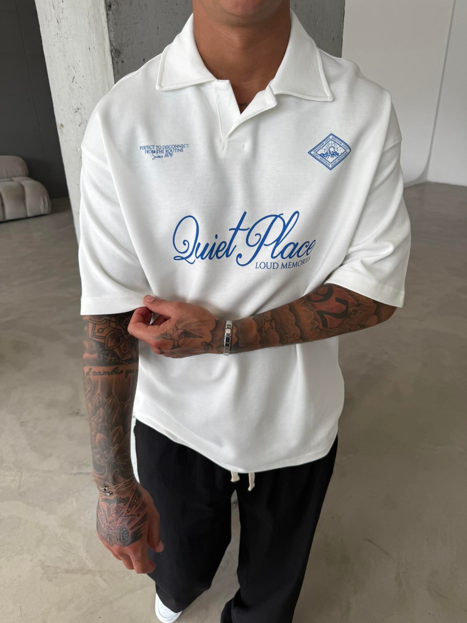 Quit Place Polo Yaka T-Shrit - Beyaz