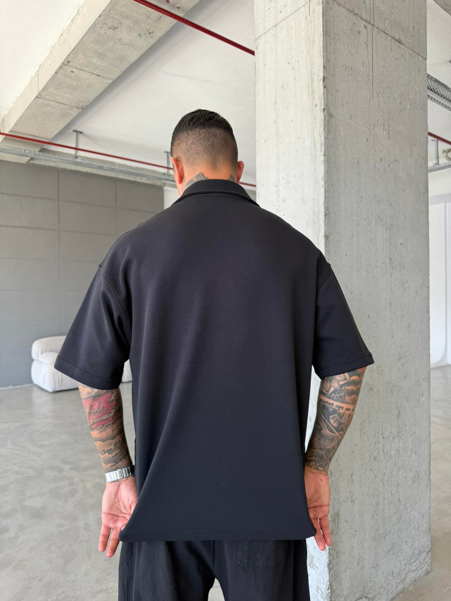 Quit Place Polo Yaka T-Shrit - Siyah