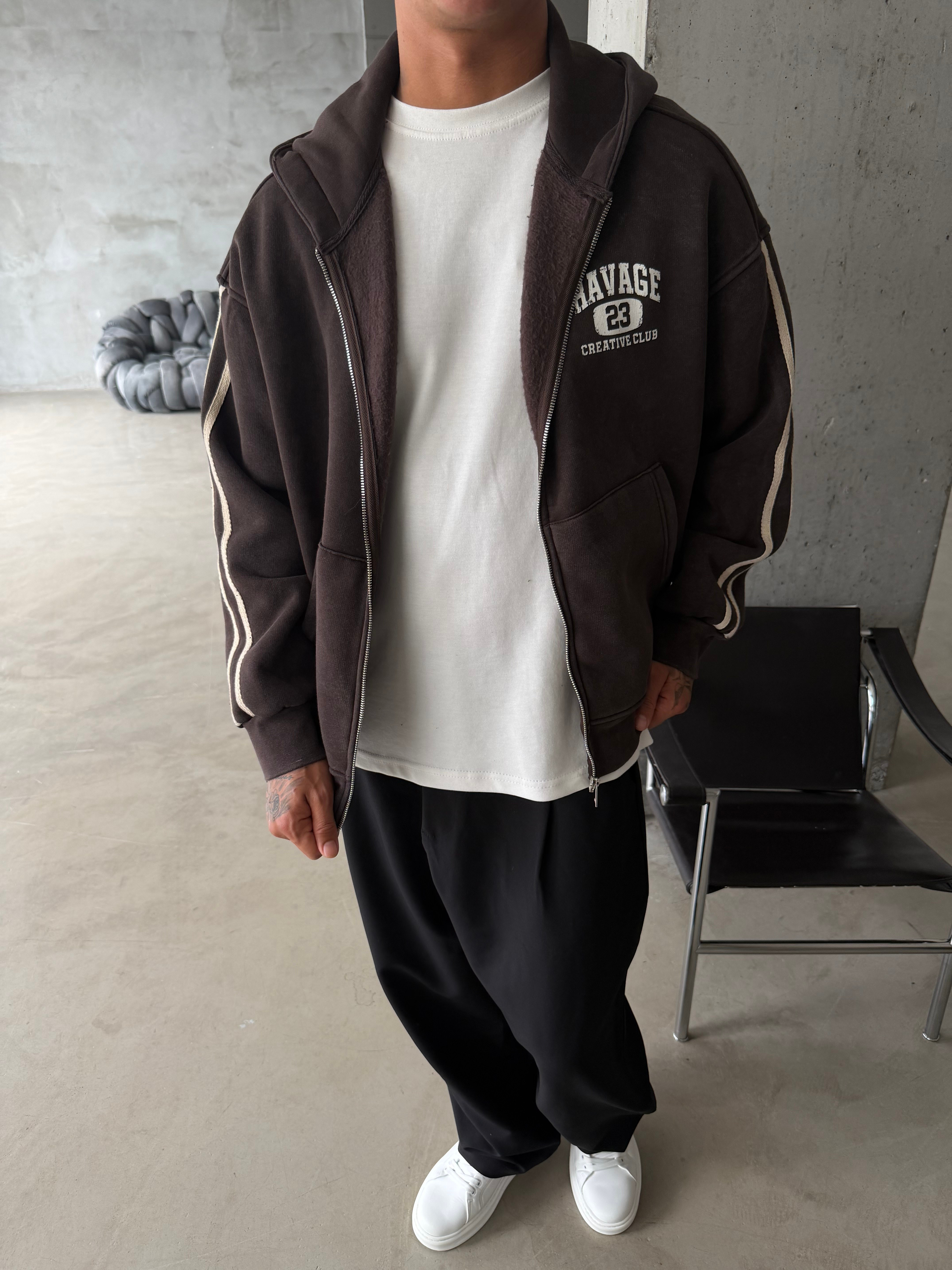 Raver College Şerit Detaylı Fermuarlı Hoodie