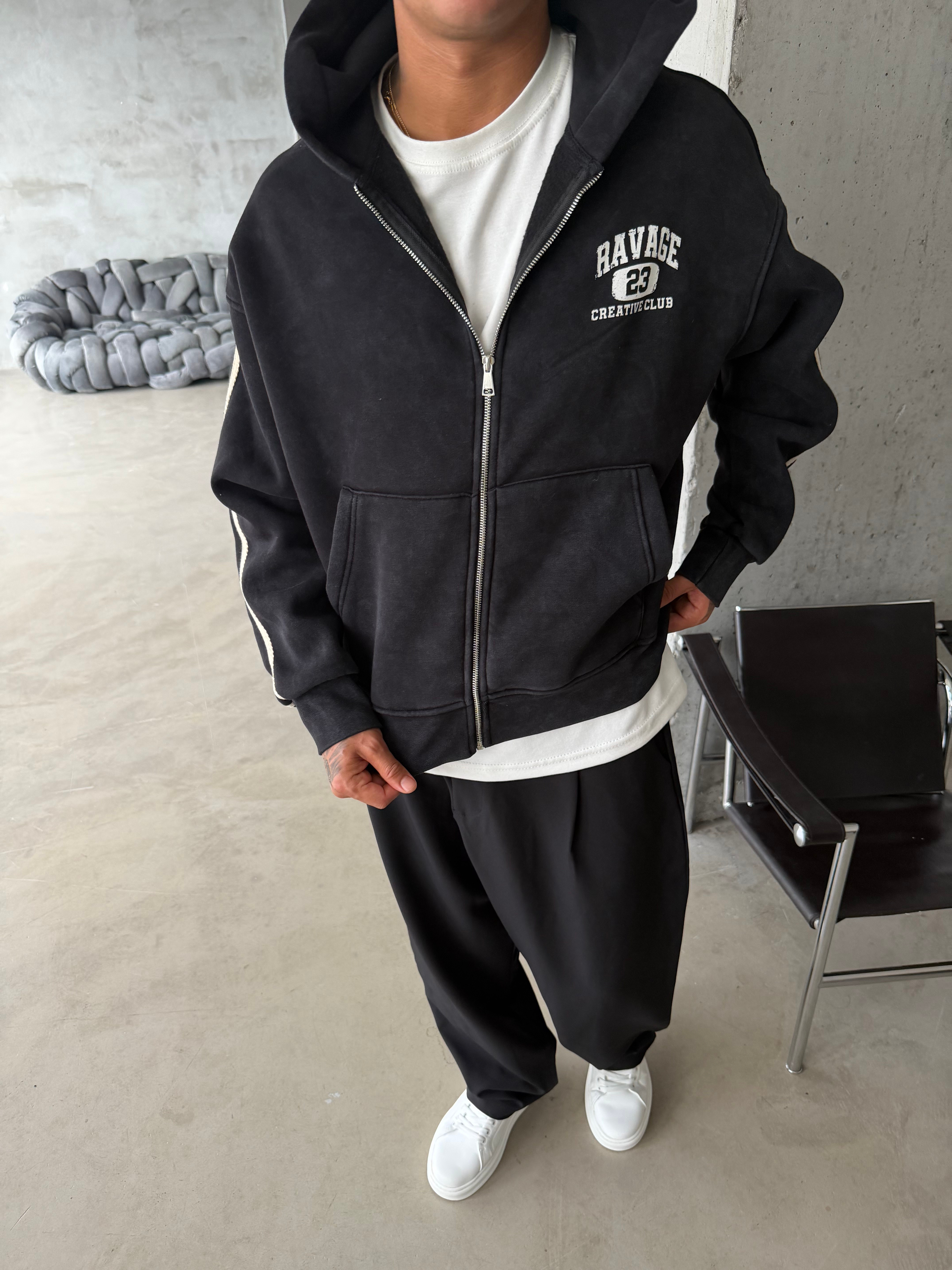 Raver College Şerit Detaylı Fermuarlı Hoodie