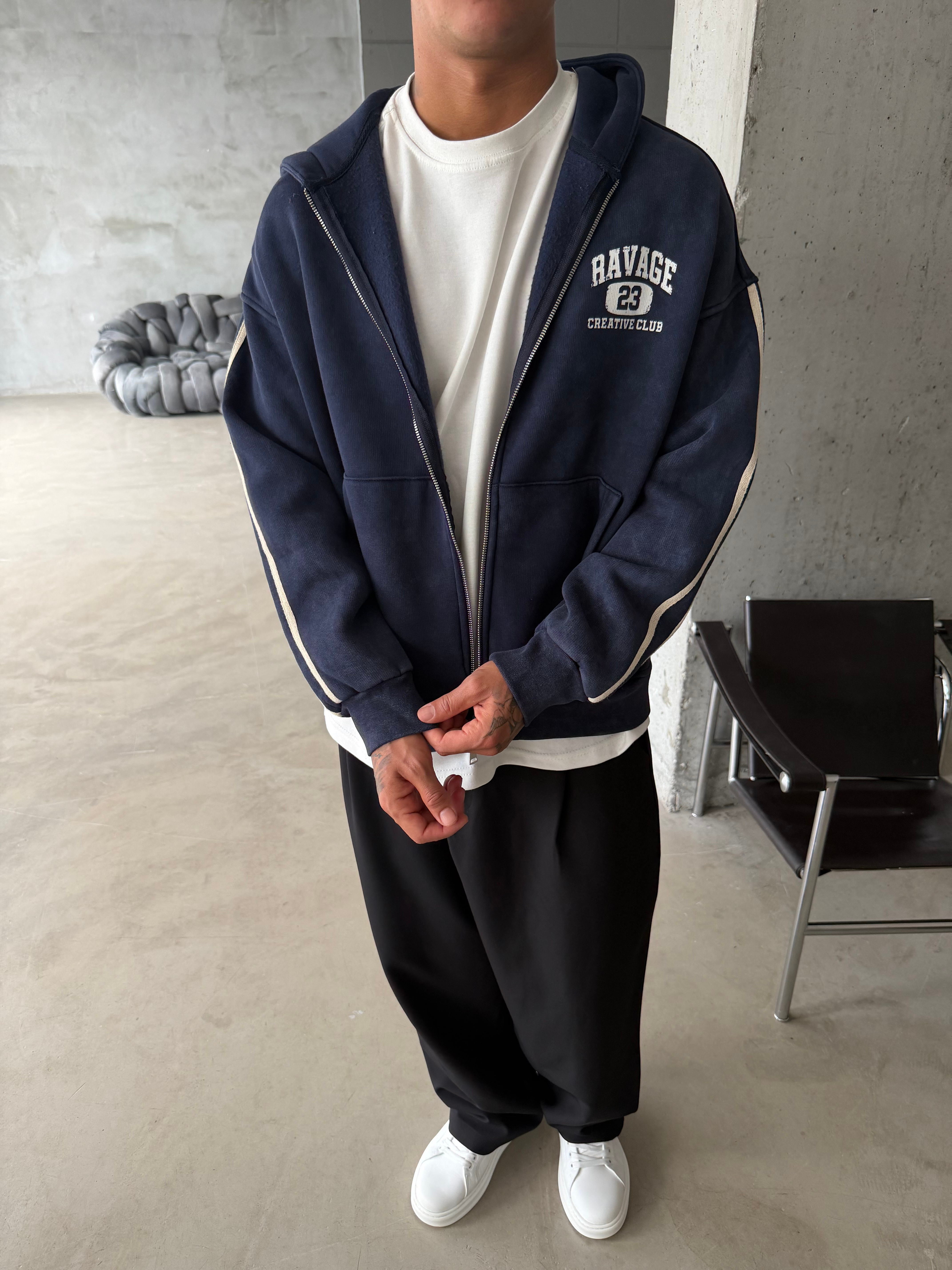 Raver College Şerit Detaylı Fermuarlı Hoodie