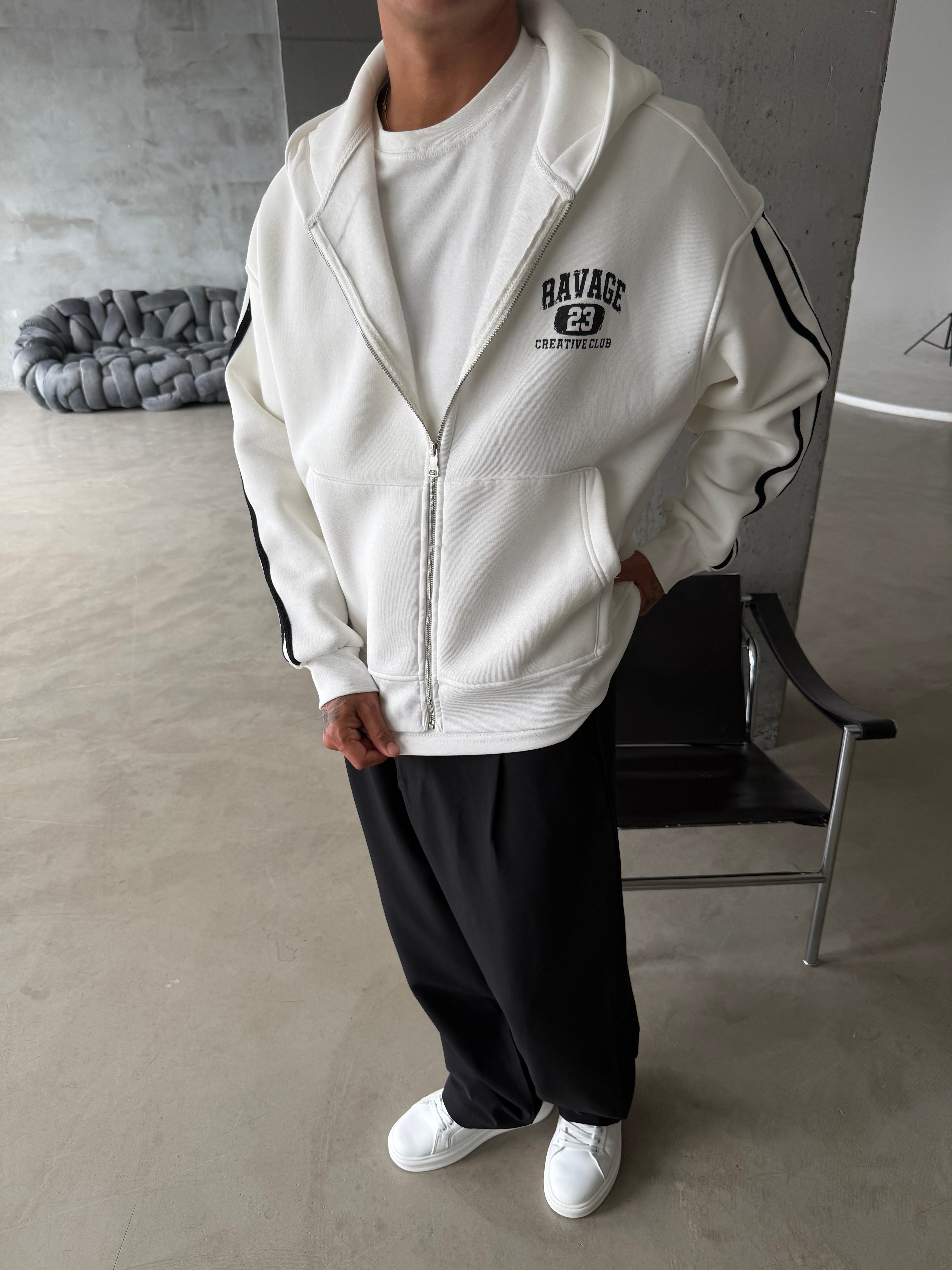 Raver College Şerit Detaylı Fermuarlı Hoodie