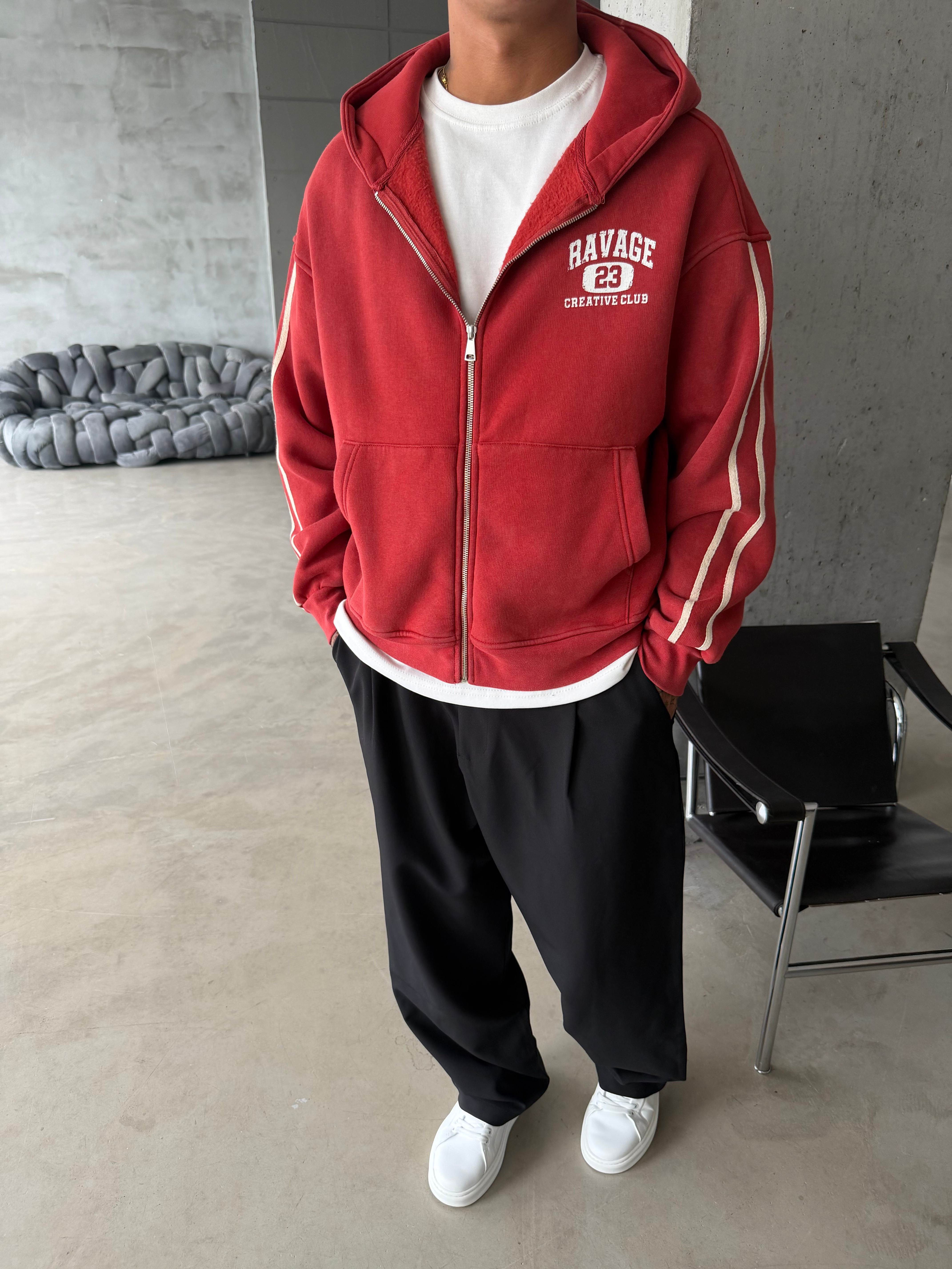 Raver College Şerit Detaylı Fermuarlı Hoodie