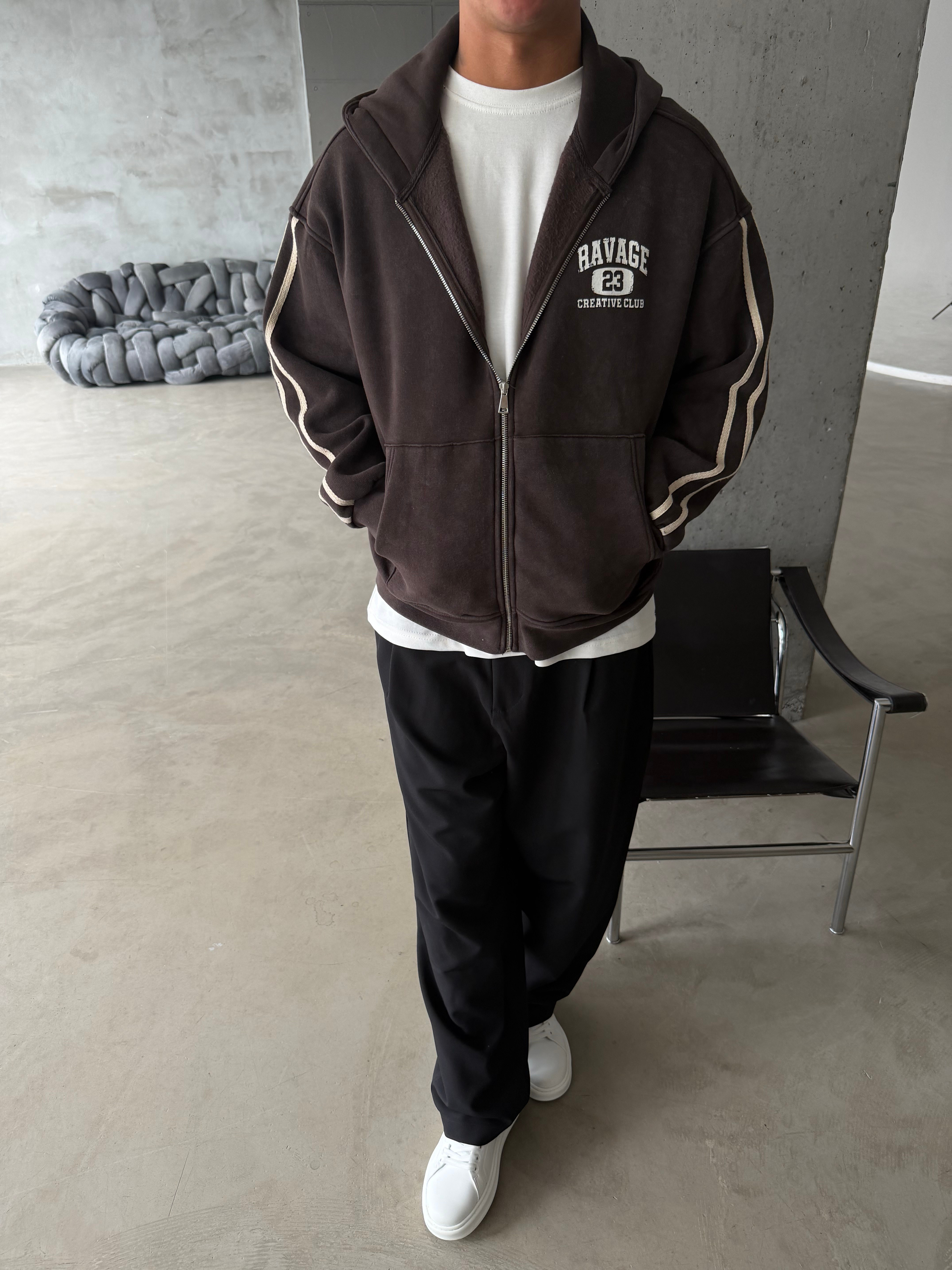 Raver College Şerit Detaylı Fermuarlı Hoodie