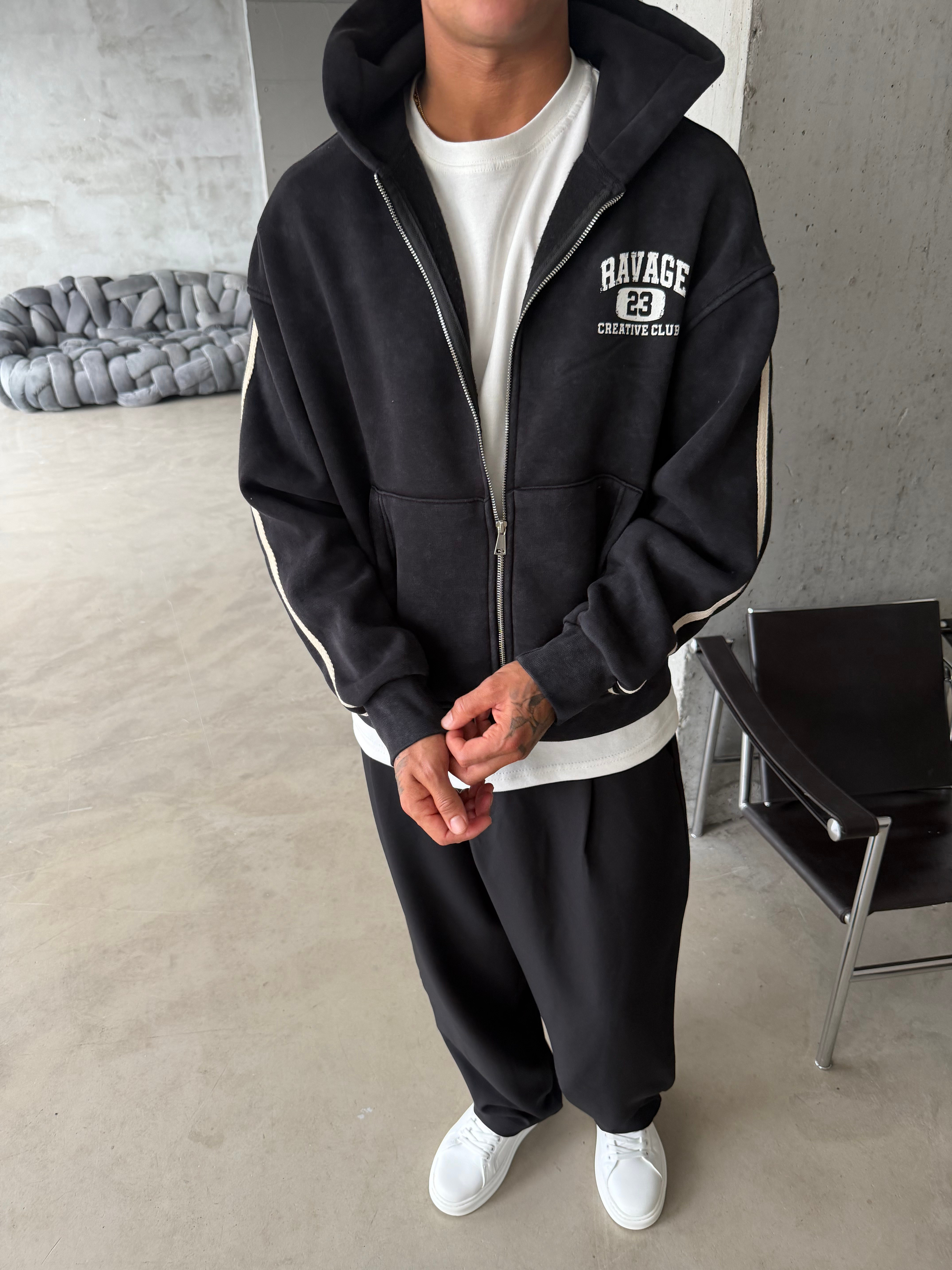 Raver College Şerit Detaylı Fermuarlı Hoodie
