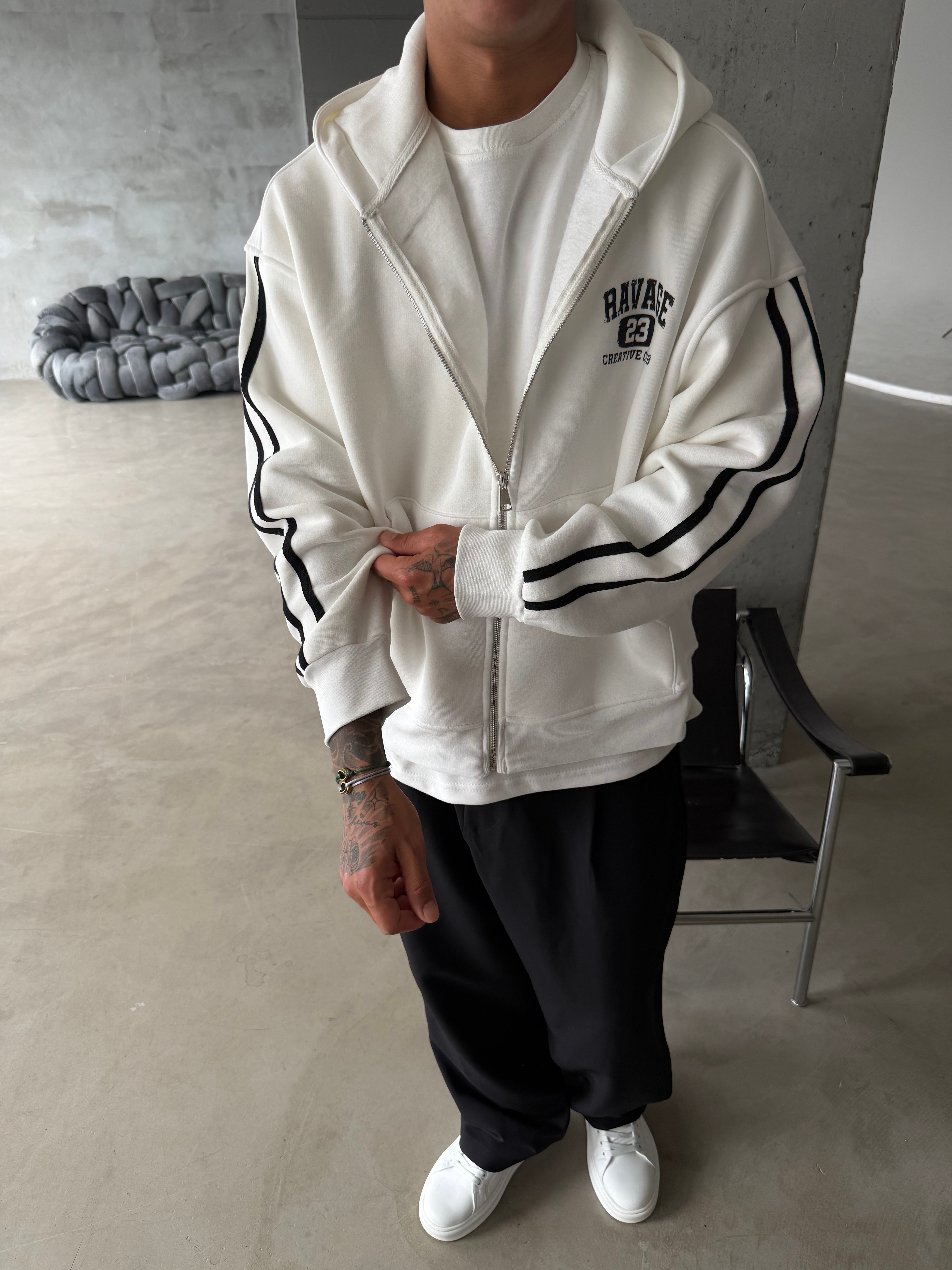 Raver College Şerit Detaylı Fermuarlı Hoodie