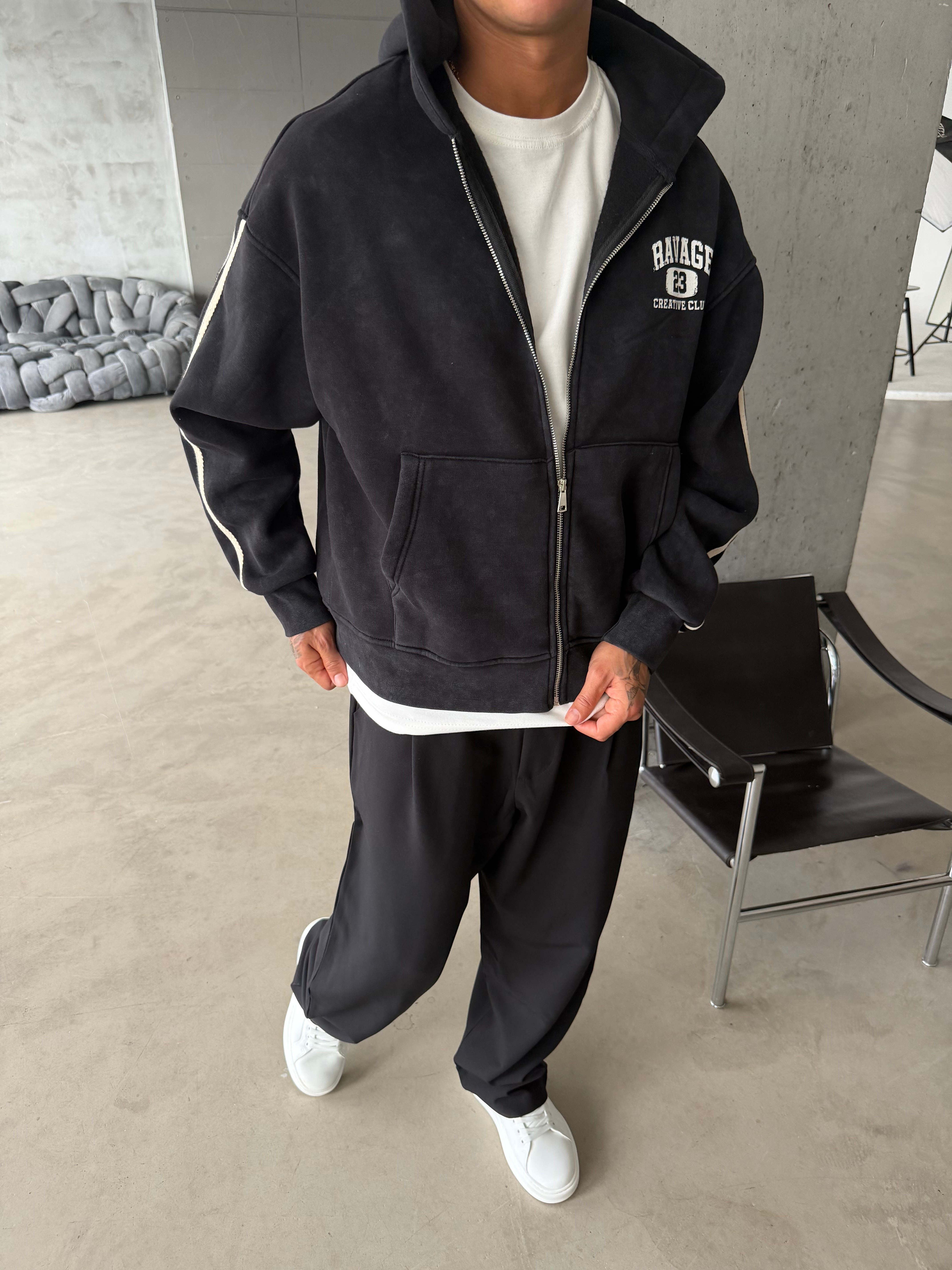 Raver College Şerit Detaylı Fermuarlı Hoodie