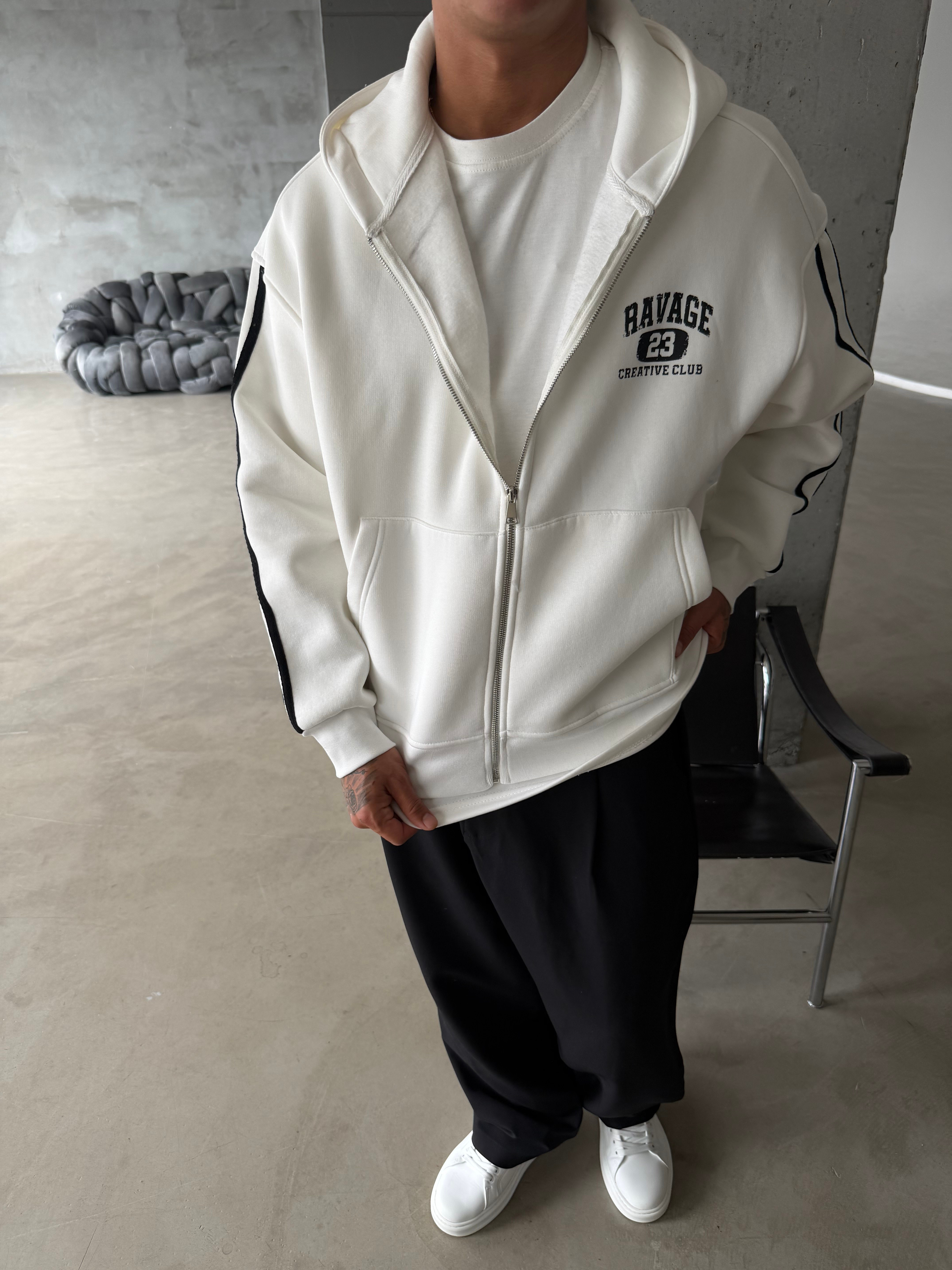 Raver College Şerit Detaylı Fermuarlı Hoodie
