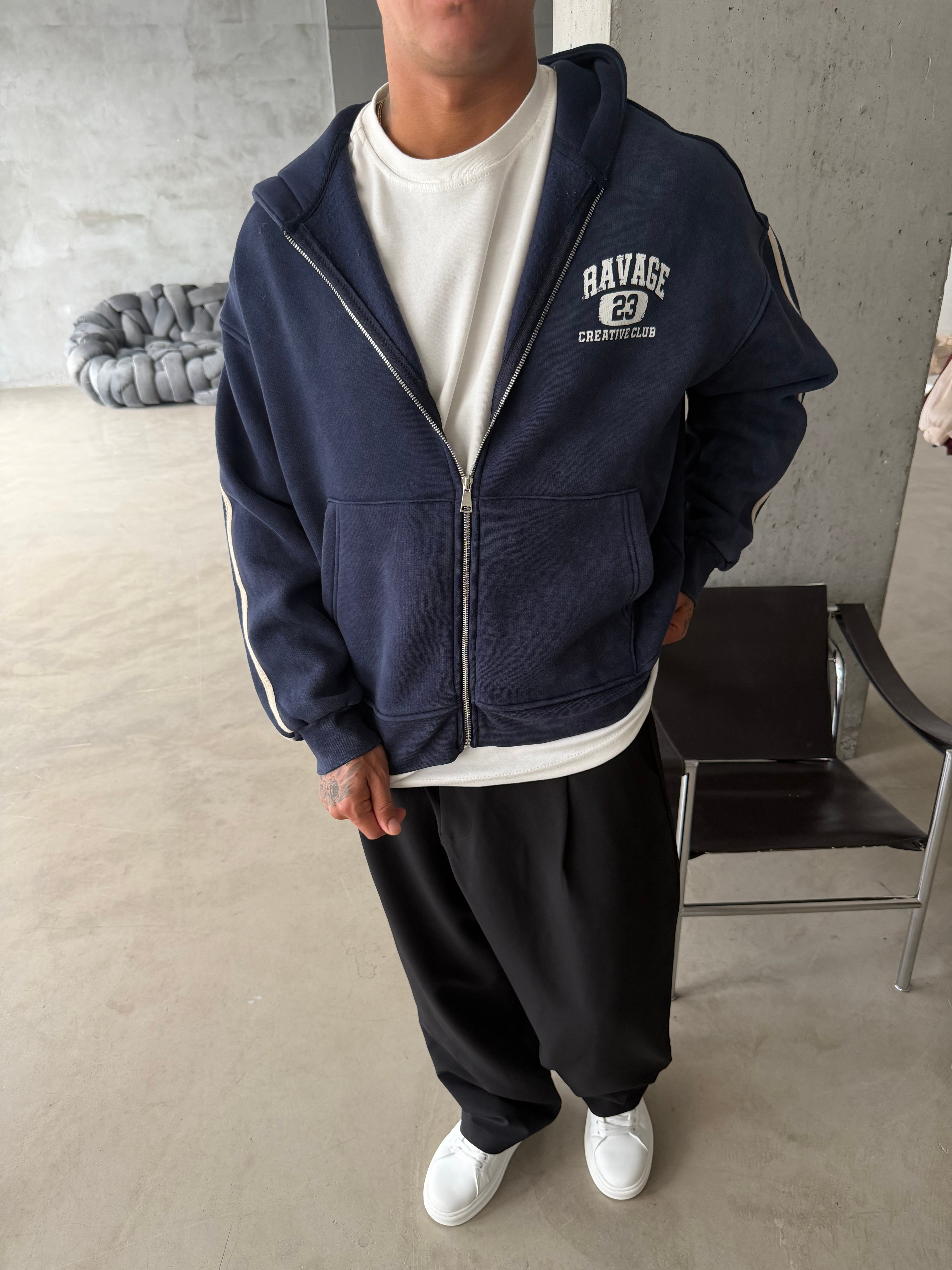 Raver College Şerit Detaylı Fermuarlı Hoodie