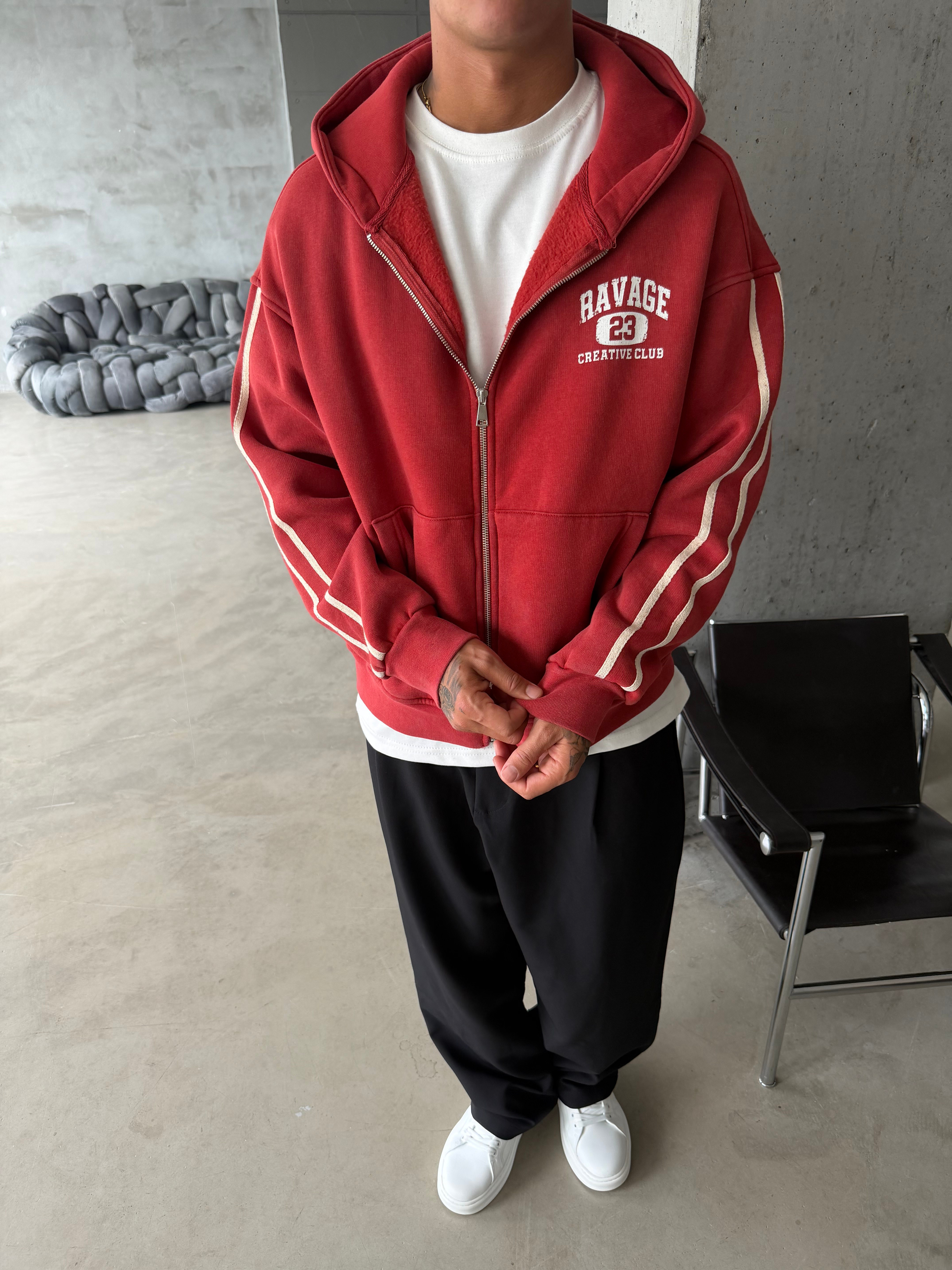 Raver College Şerit Detaylı Fermuarlı Hoodie