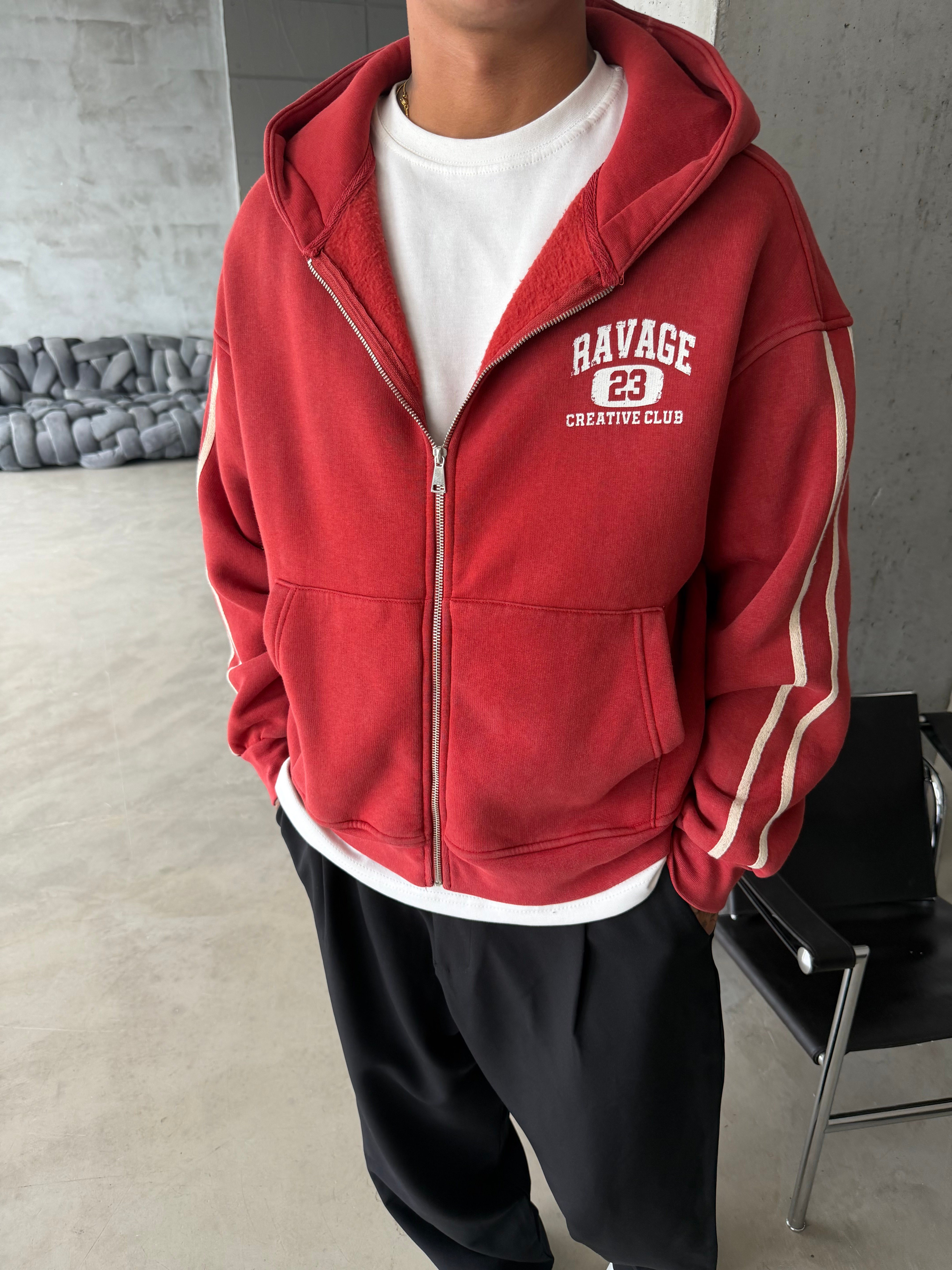 Raver College Şerit Detaylı Fermuarlı Hoodie