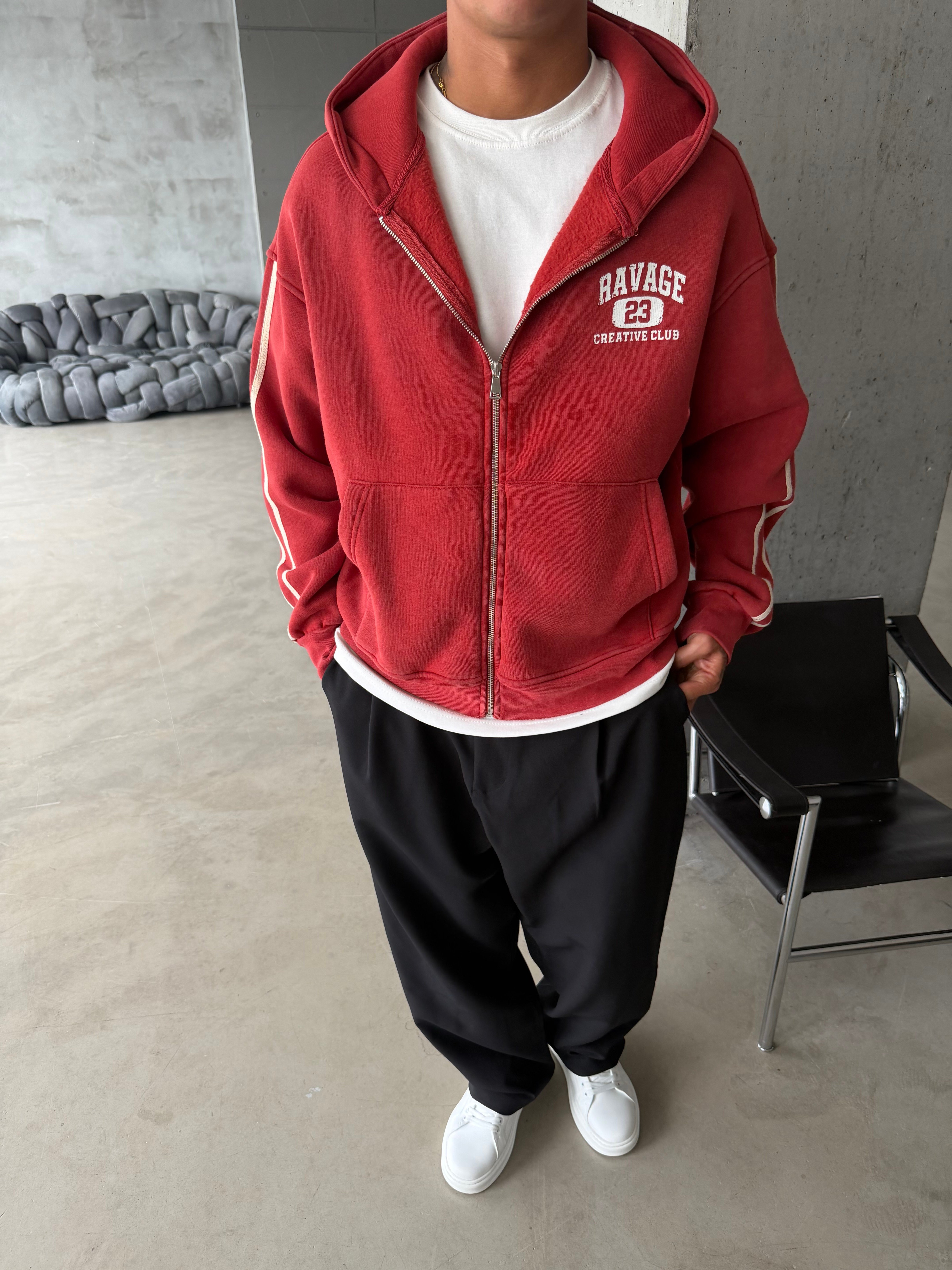 Raver College Şerit Detaylı Fermuarlı Hoodie