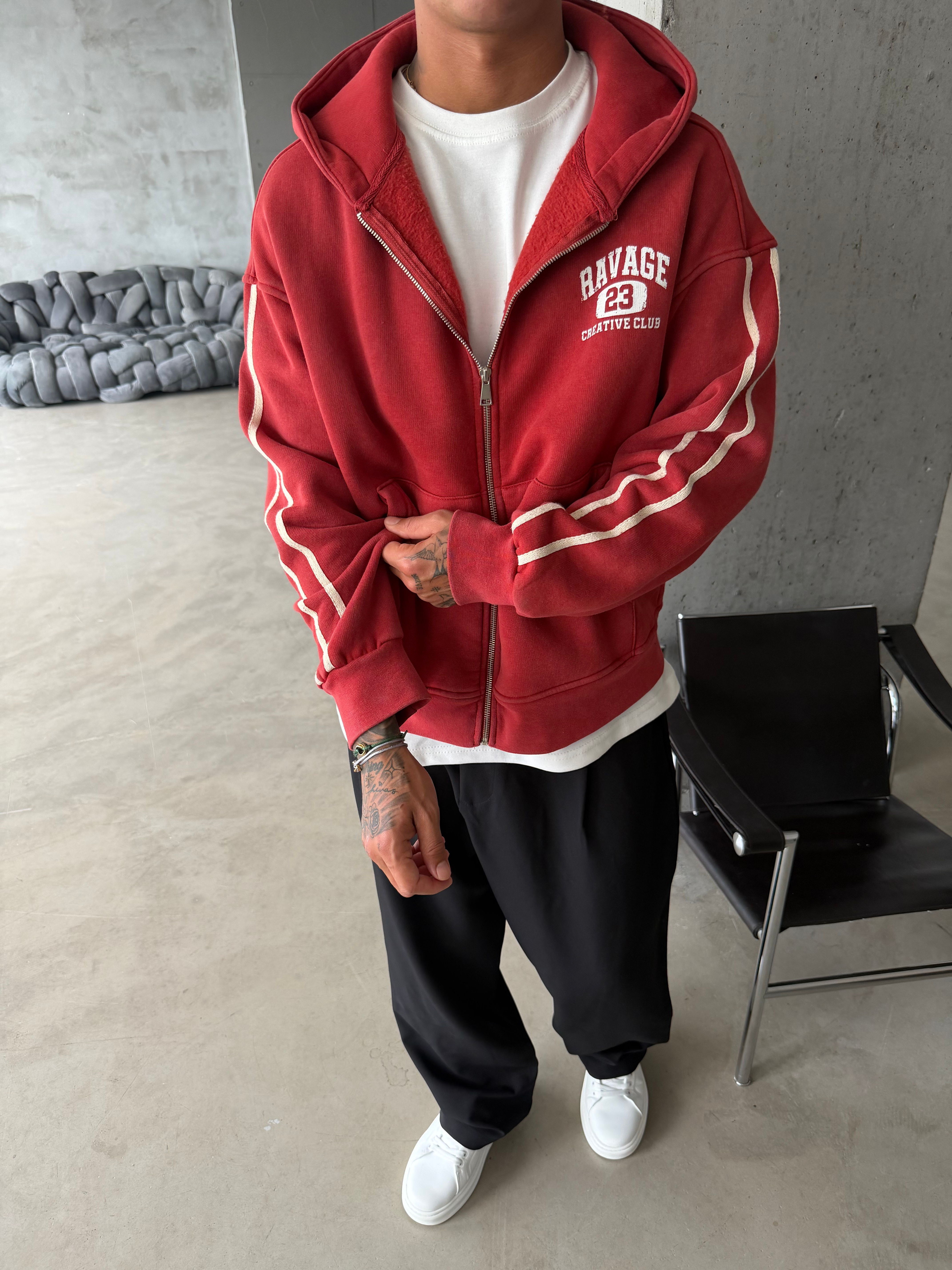 Raver College Şerit Detaylı Fermuarlı Hoodie