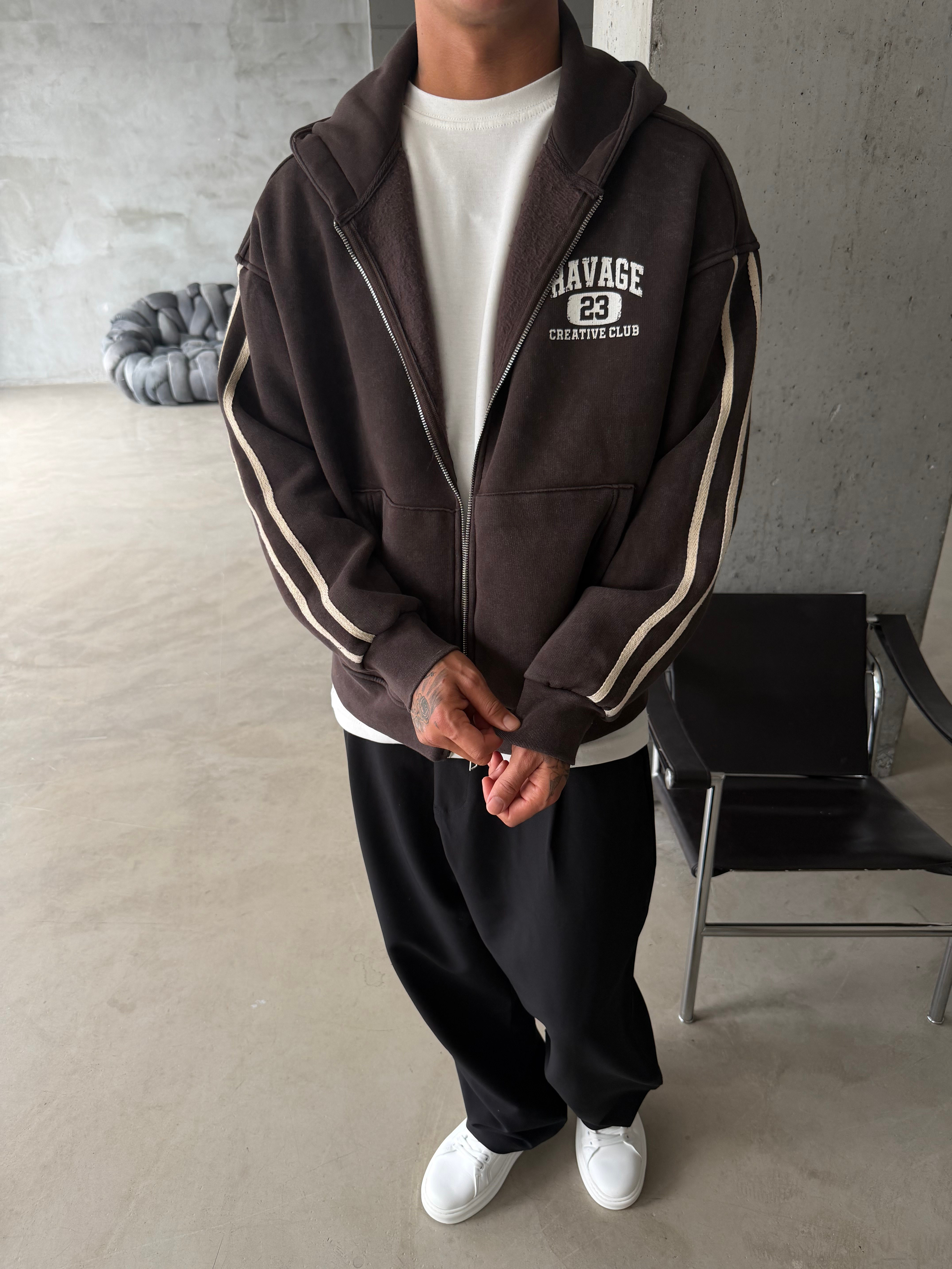 Raver College Şerit Detaylı Fermuarlı Hoodie