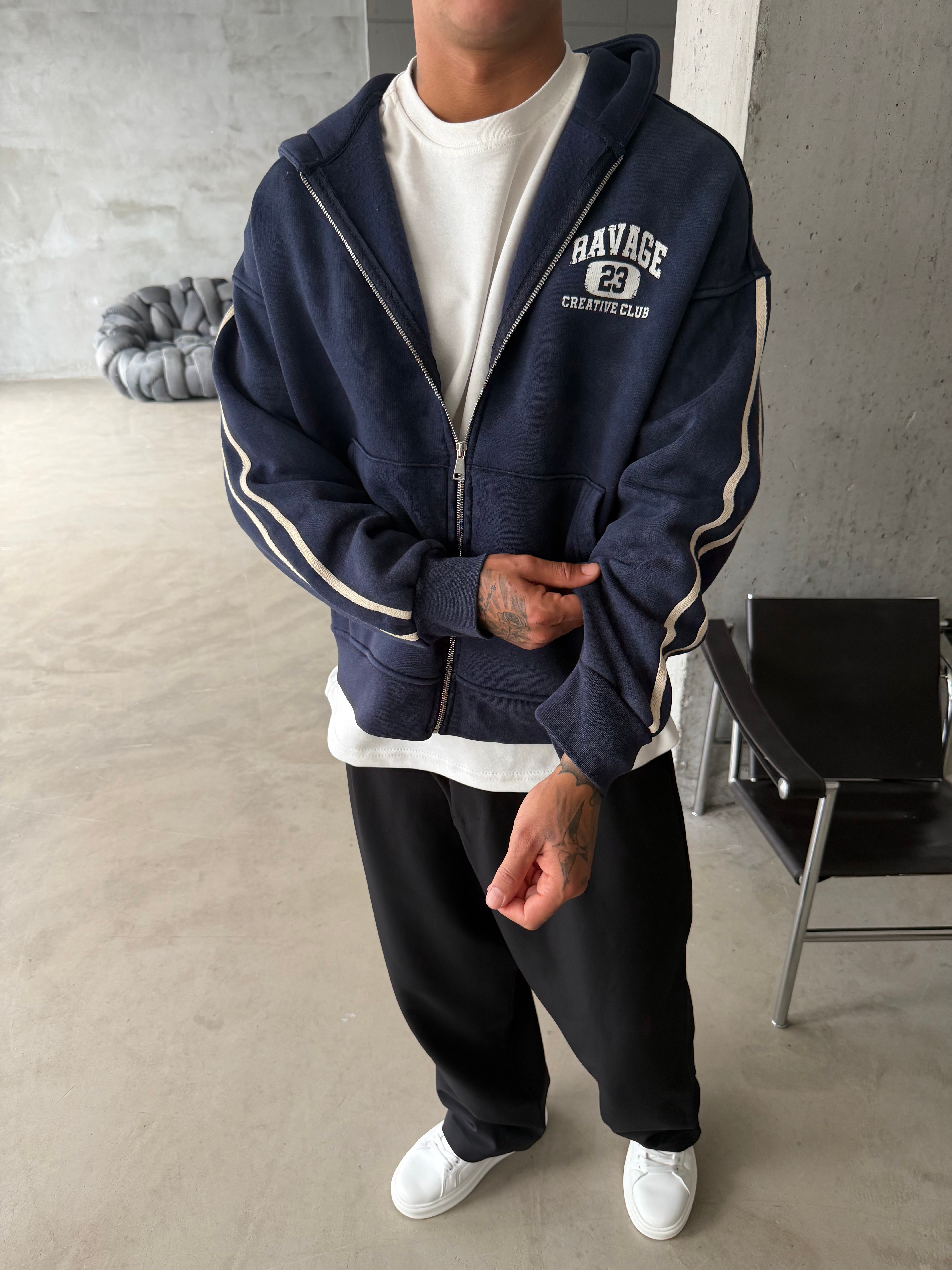 Raver College Şerit Detaylı Fermuarlı Hoodie