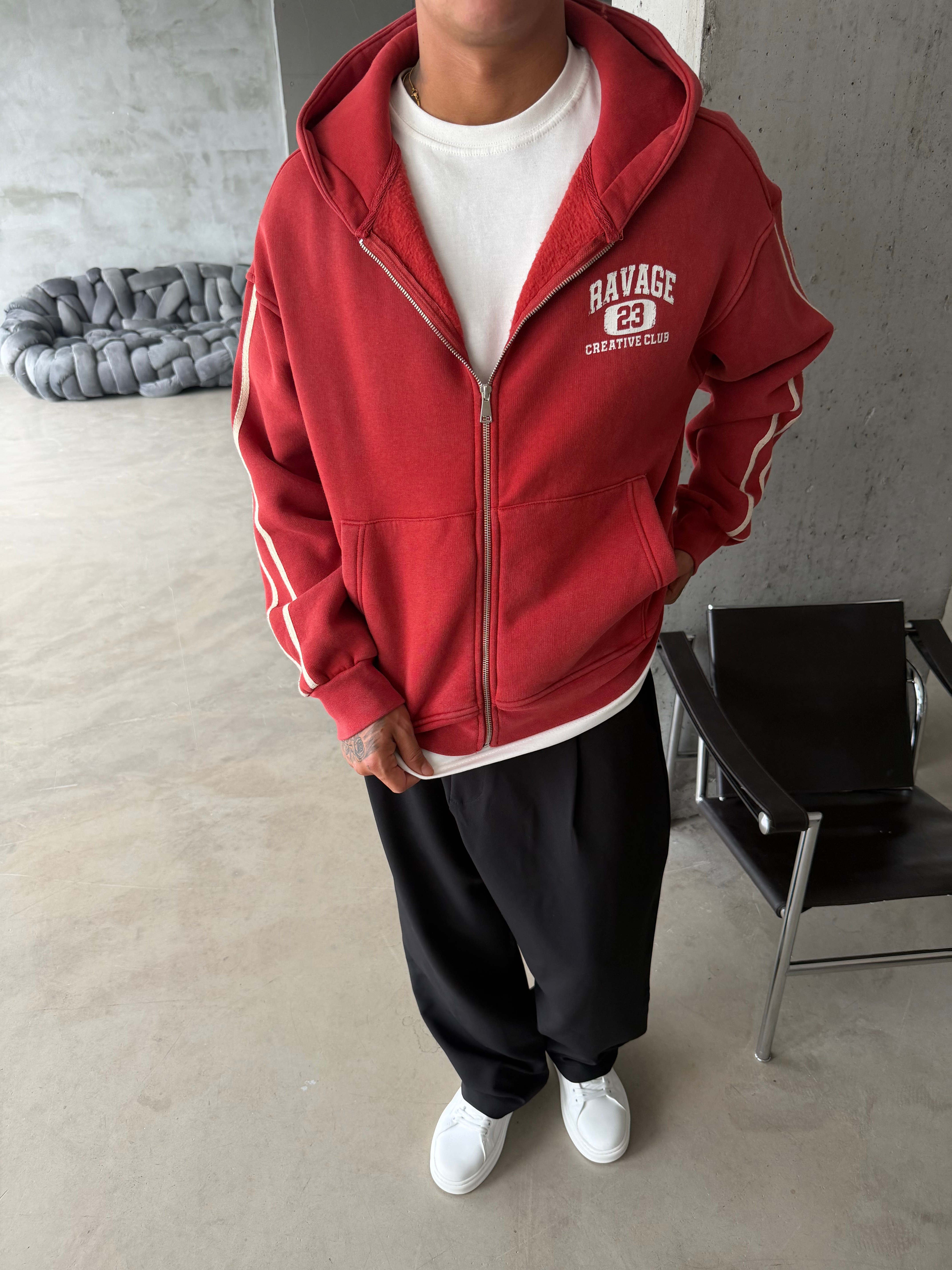 Raver College Şerit Detaylı Fermuarlı Hoodie