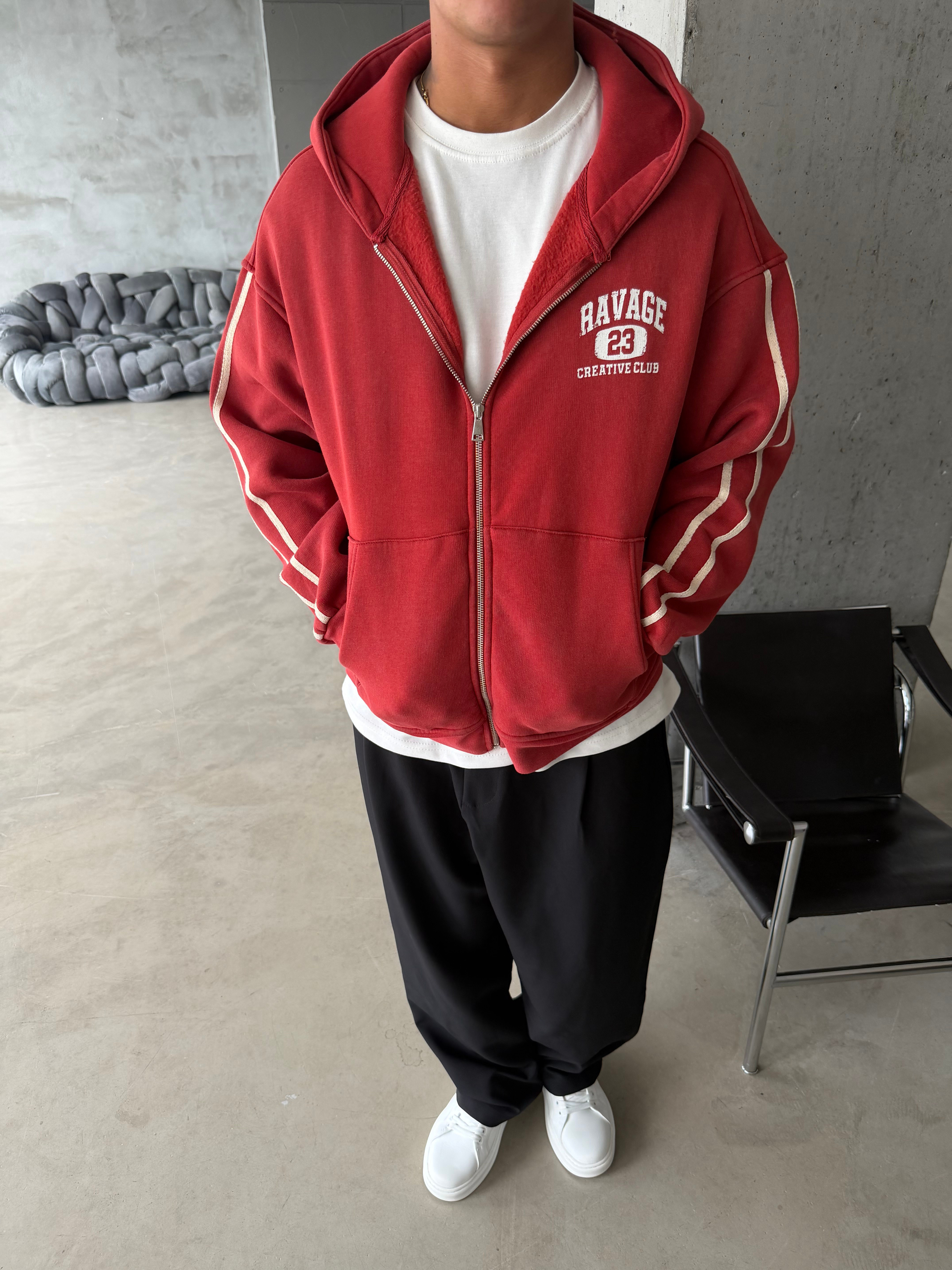 Raver College Şerit Detaylı Fermuarlı Hoodie