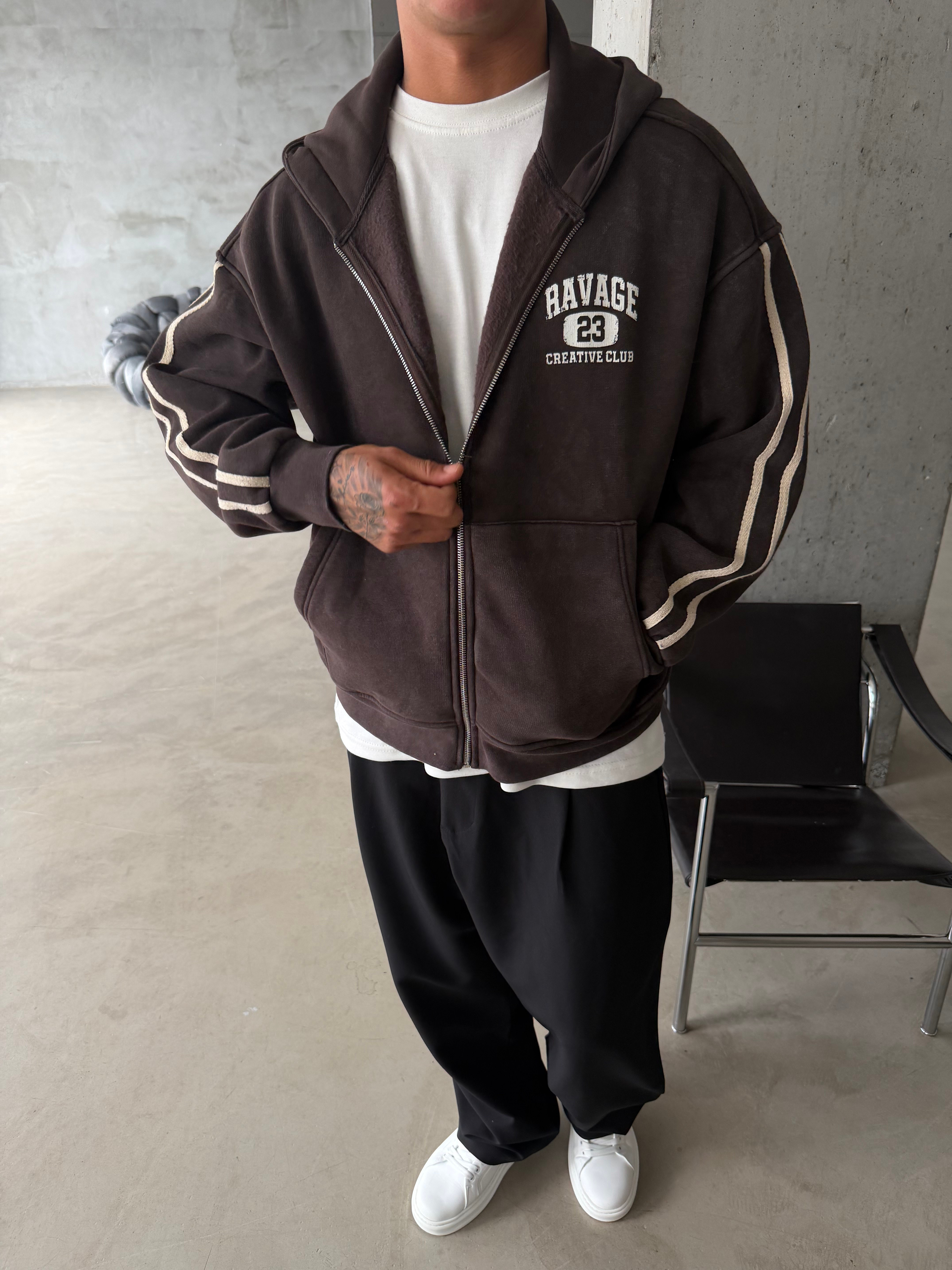 Raver College Şerit Detaylı Fermuarlı Hoodie