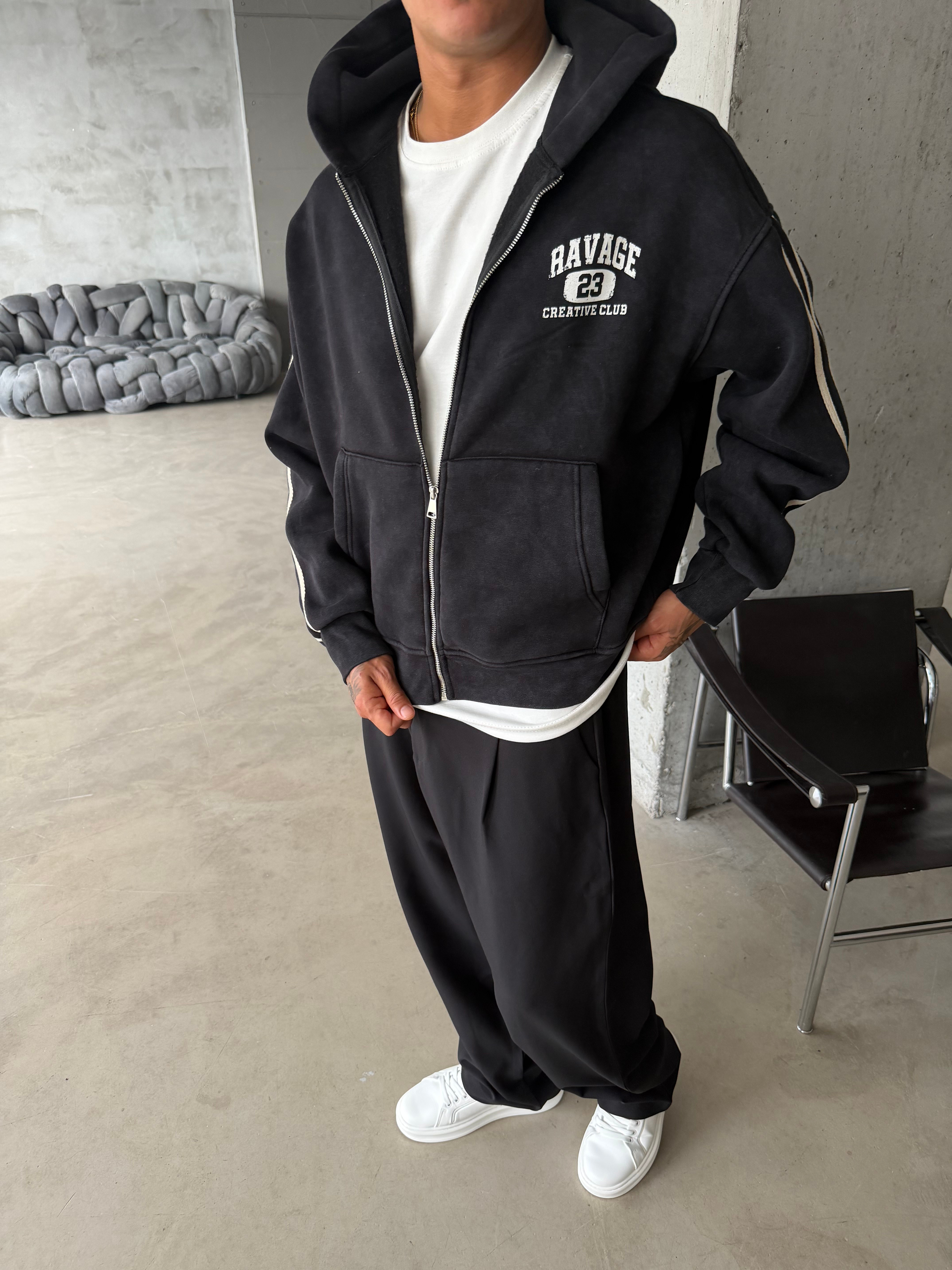Raver College Şerit Detaylı Fermuarlı Hoodie
