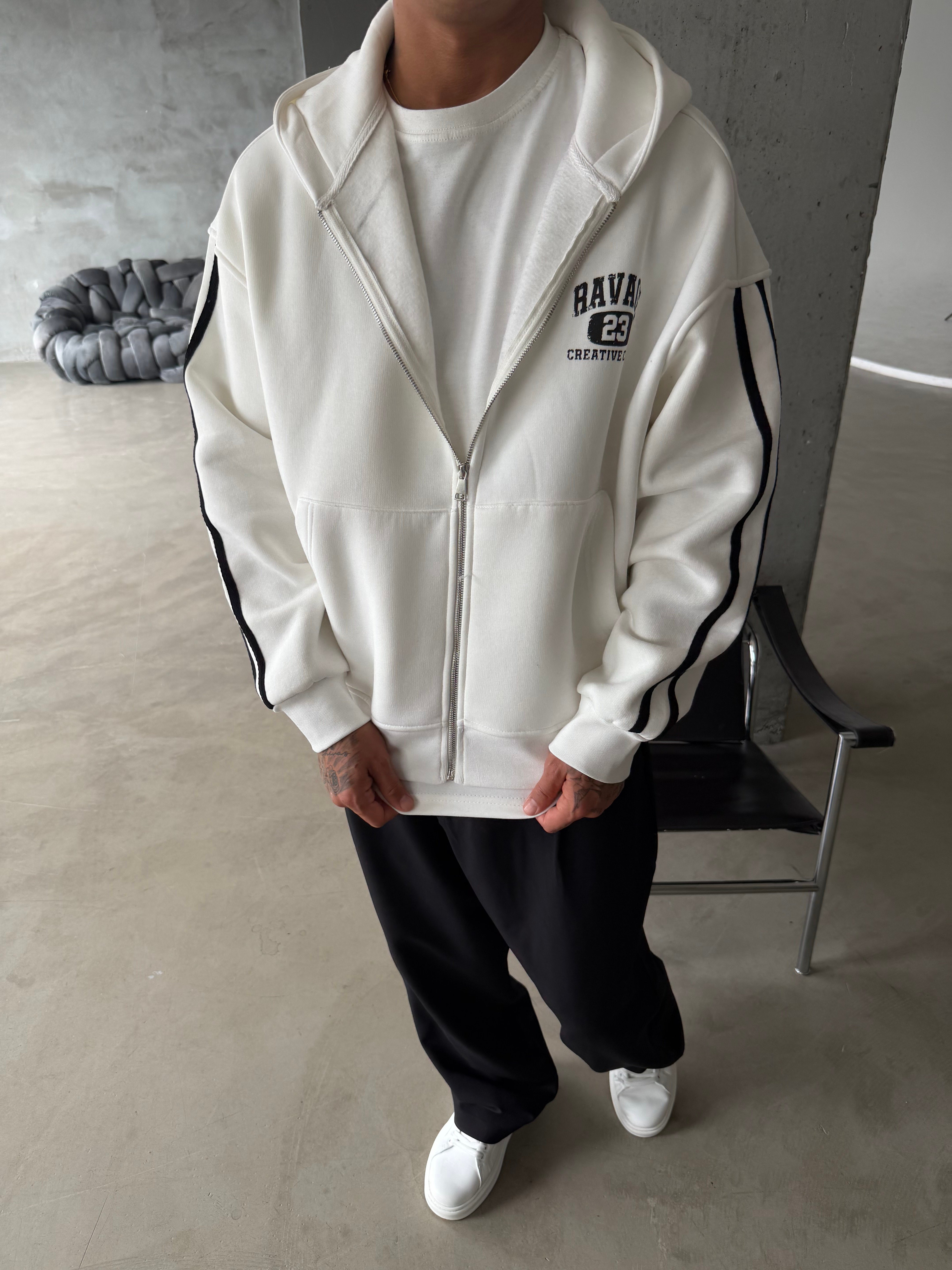 Raver College Şerit Detaylı Fermuarlı Hoodie