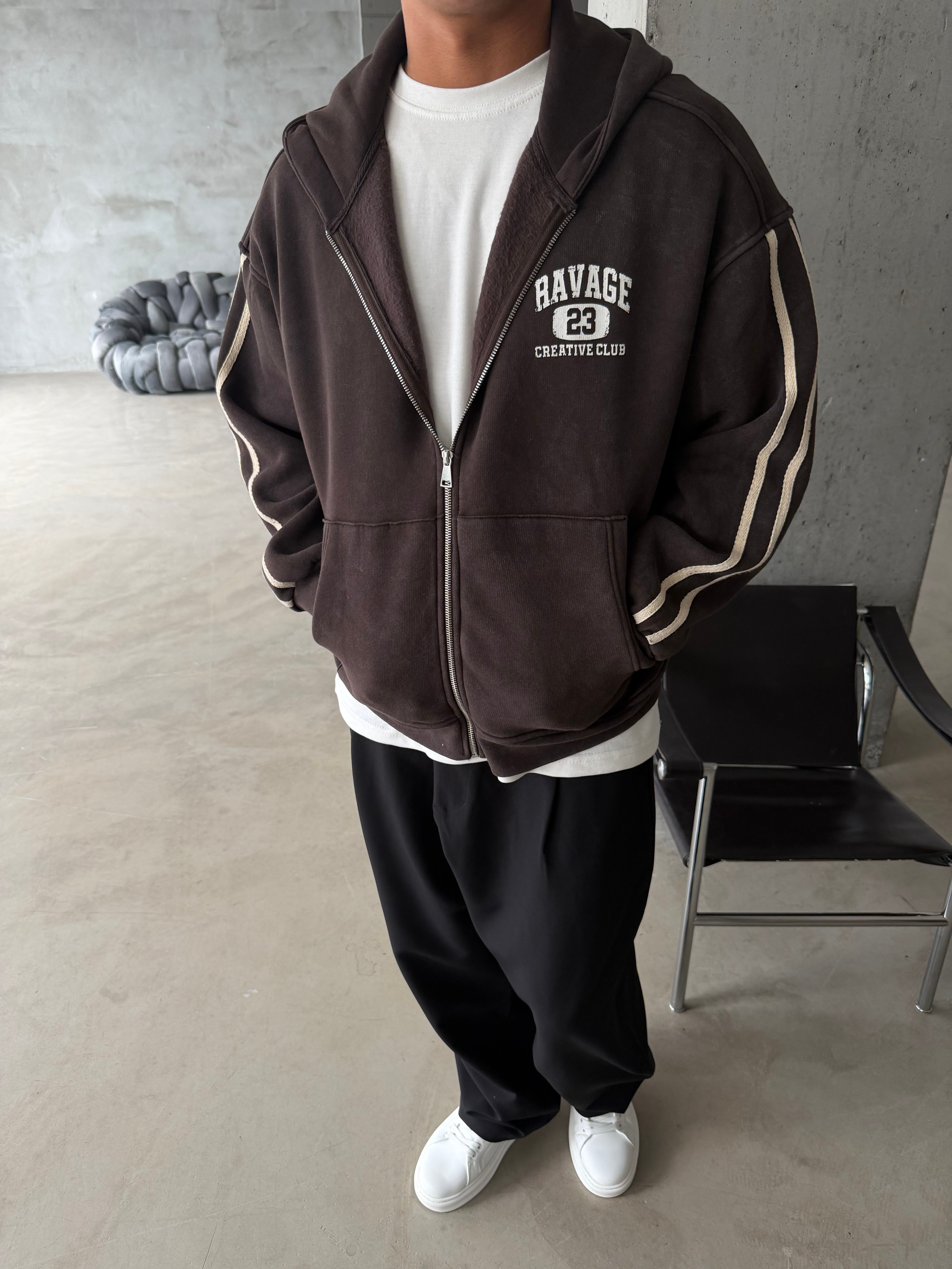 Raver College Şerit Detaylı Fermuarlı Hoodie