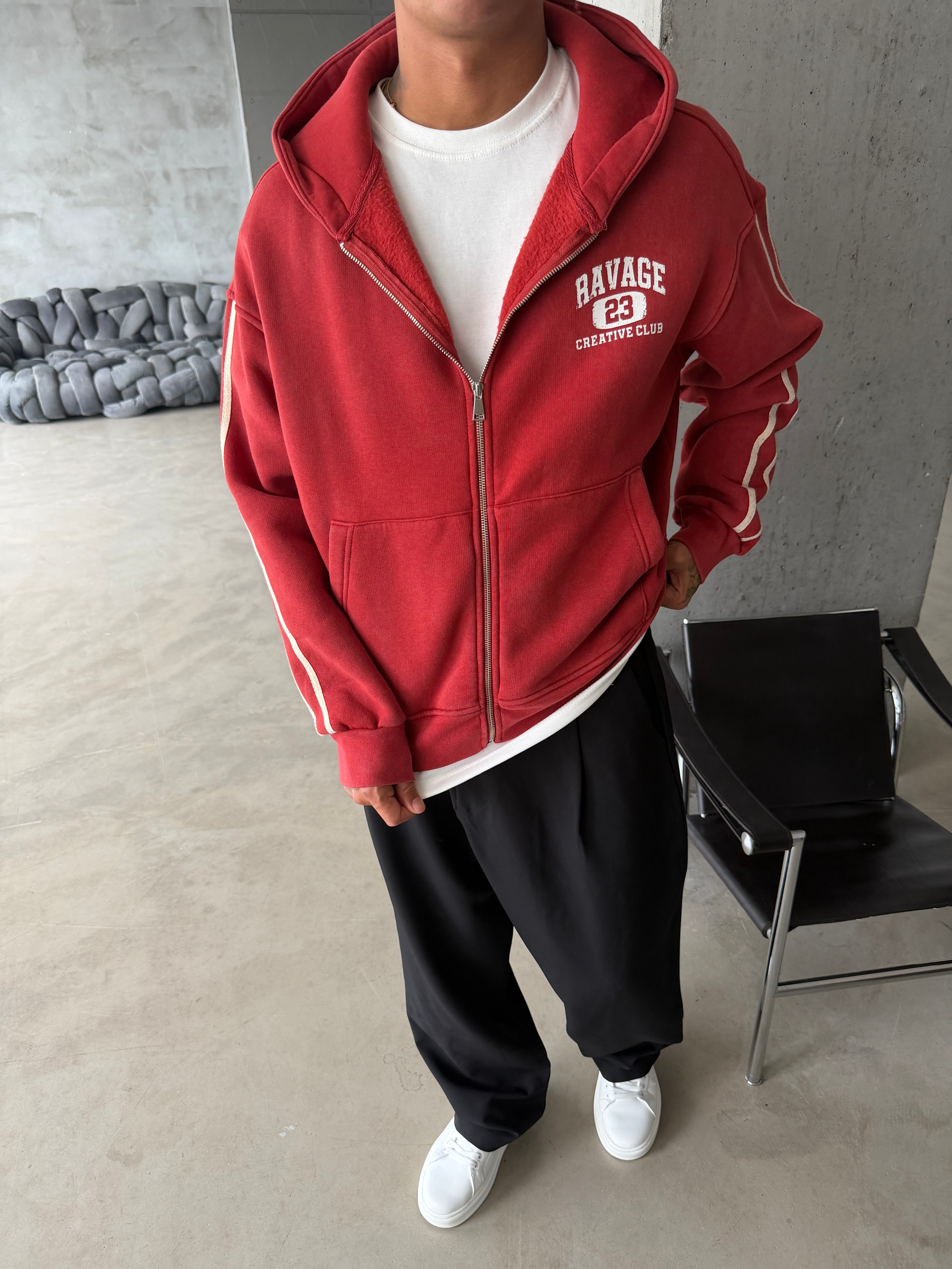 Raver College Şerit Detaylı Fermuarlı Hoodie